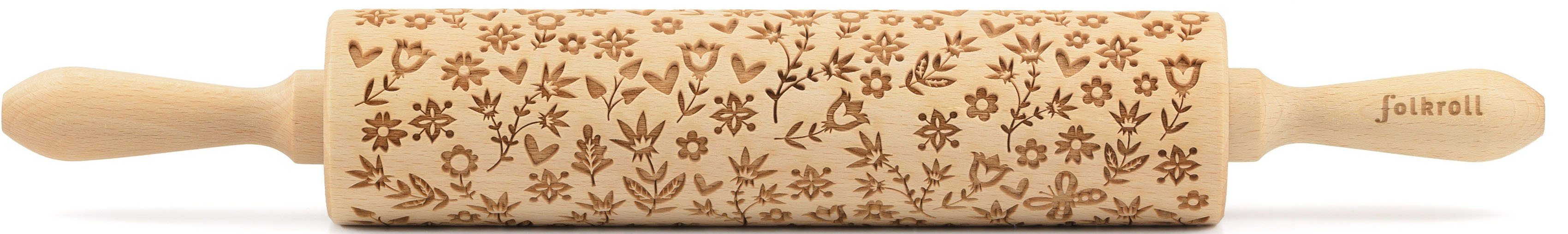 folkroll Teigroller 3D-Motiv-Teigrolle Massivholz, Flower