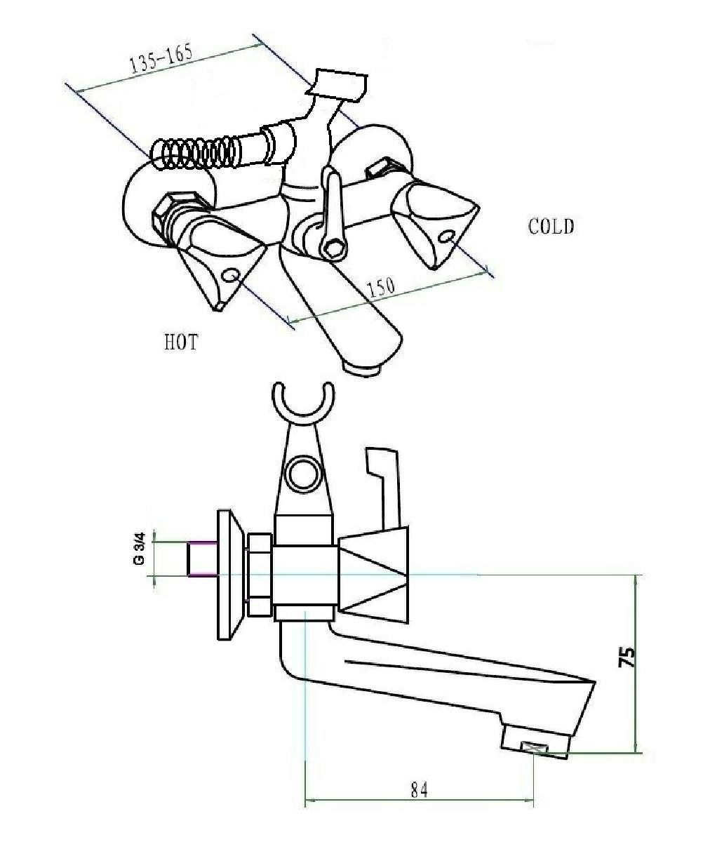 heinrichschulte Wannenarmatur Zweigriff Wannenarmatur classic-line 105 - mit Brausegarnitur
