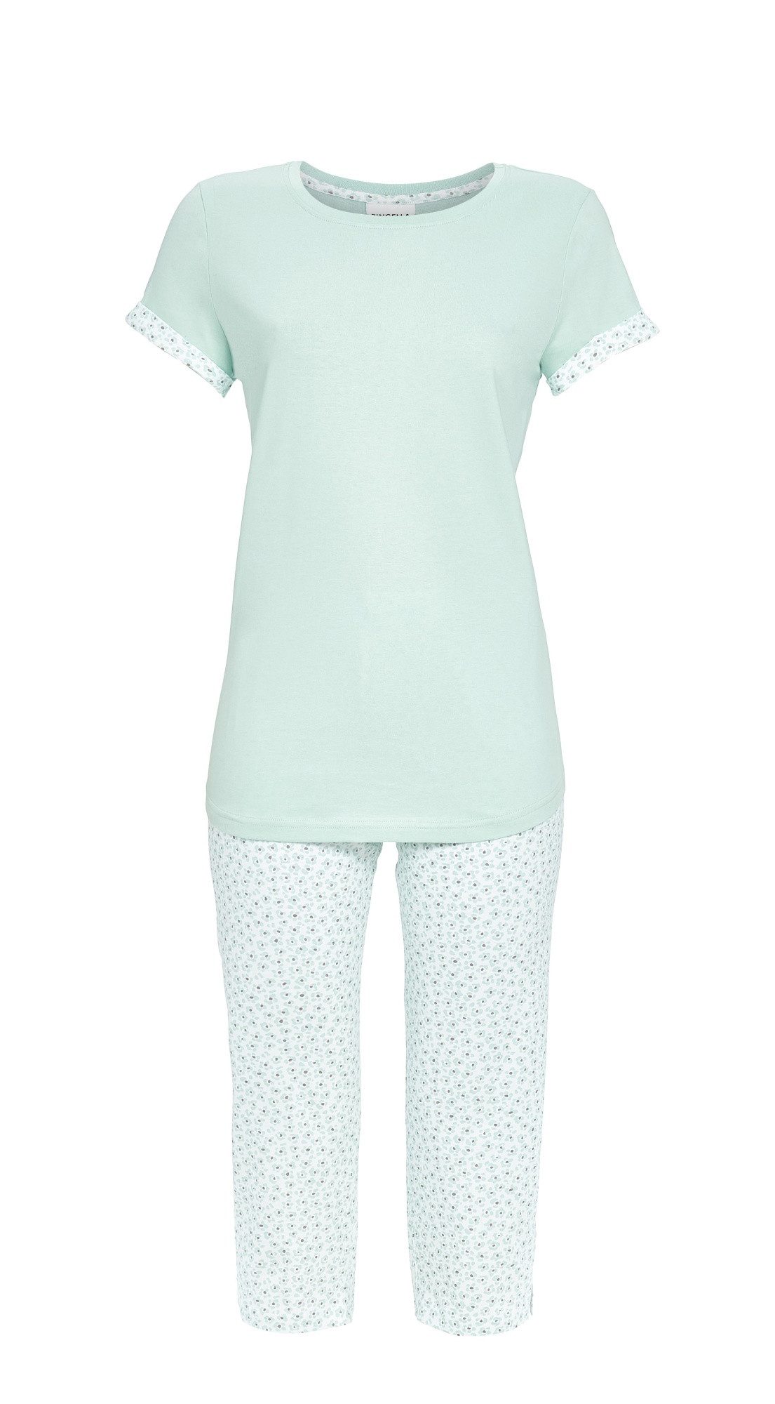 Pyjama mit geblümter Caprihose und einfarbigem Oberteil