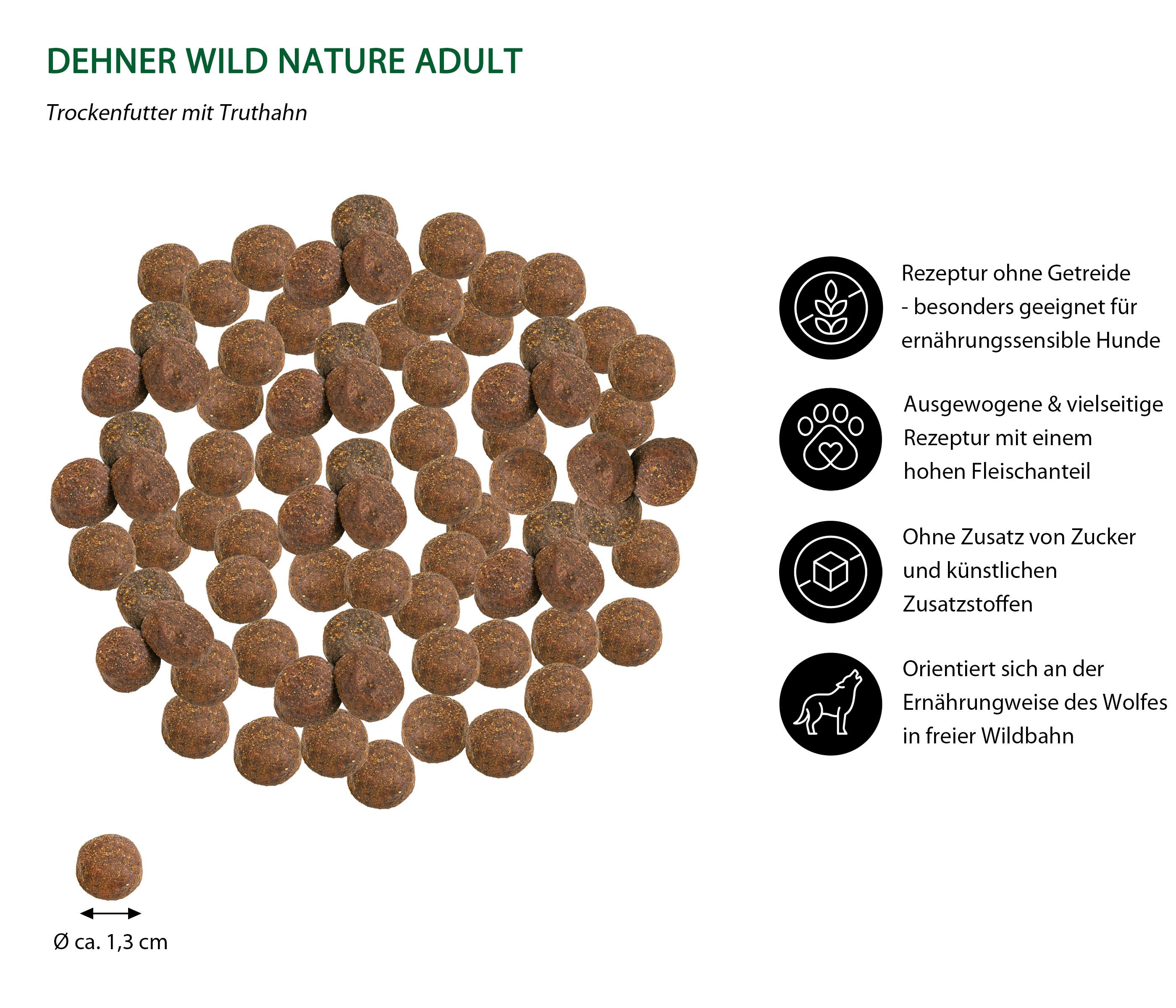 Dehner Wild Nature Hügelland Adult Truthahn, 4 kg / 12 kg, getreidefrei Truthahn, Trockenfutter für: Hunde, Trockenfutter für ausgewachsene Hunde