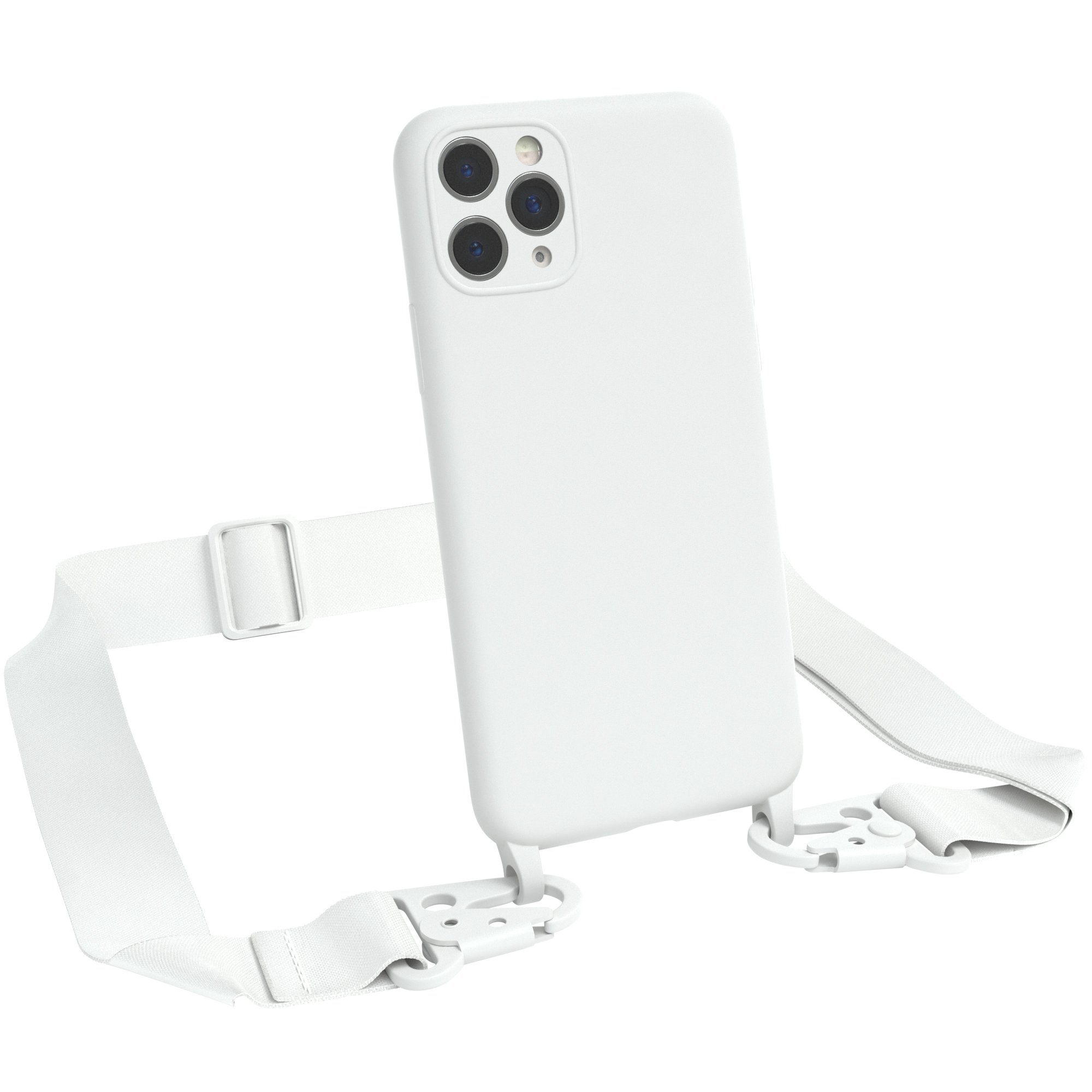 EAZY CASE Handykette Breitband Kette für Apple iPhone 11 Pro 5,8 Zoll, Ketten Hülle 2in1 Handyhülle mit abnehmbarer Kette Karabiner Bag Weiß