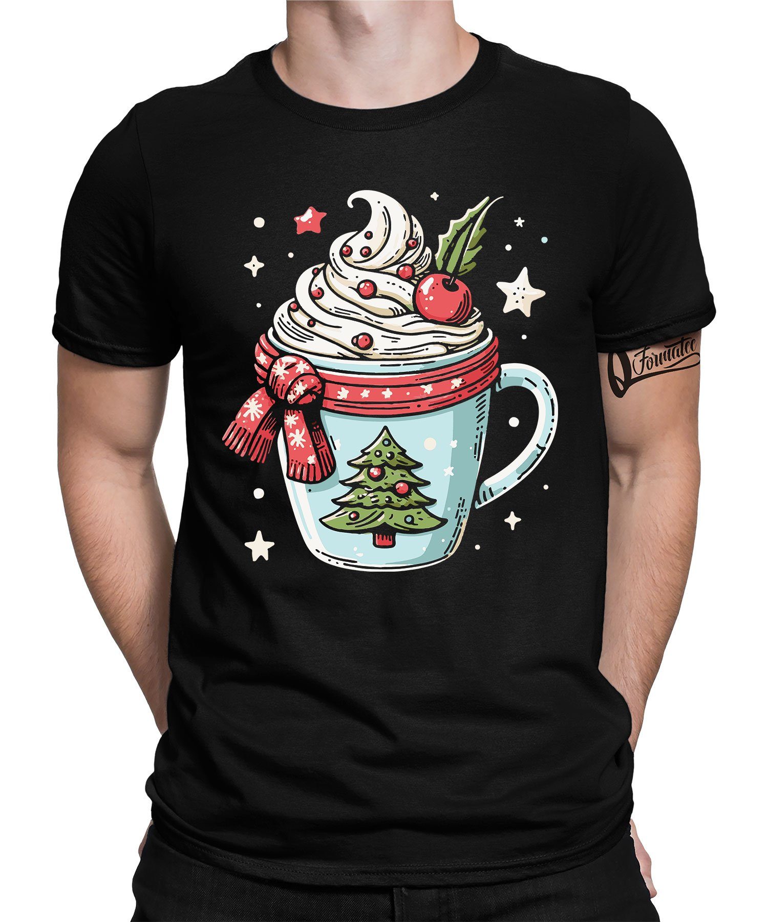 Quattro Formatee Kurzarmshirt Heiße Schokolade - Weihnachten X-mas Weihnachtsgeschenk Herren T-Shirt (1-tlg) Schwarz