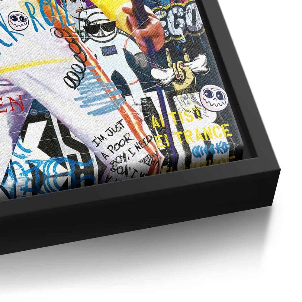 Streetart Art schwarzer Leinwandbild, DOTCOMCANVAS® Leinwandbild Pop Jack Collage Hard Rahmen Nicholson Hustle