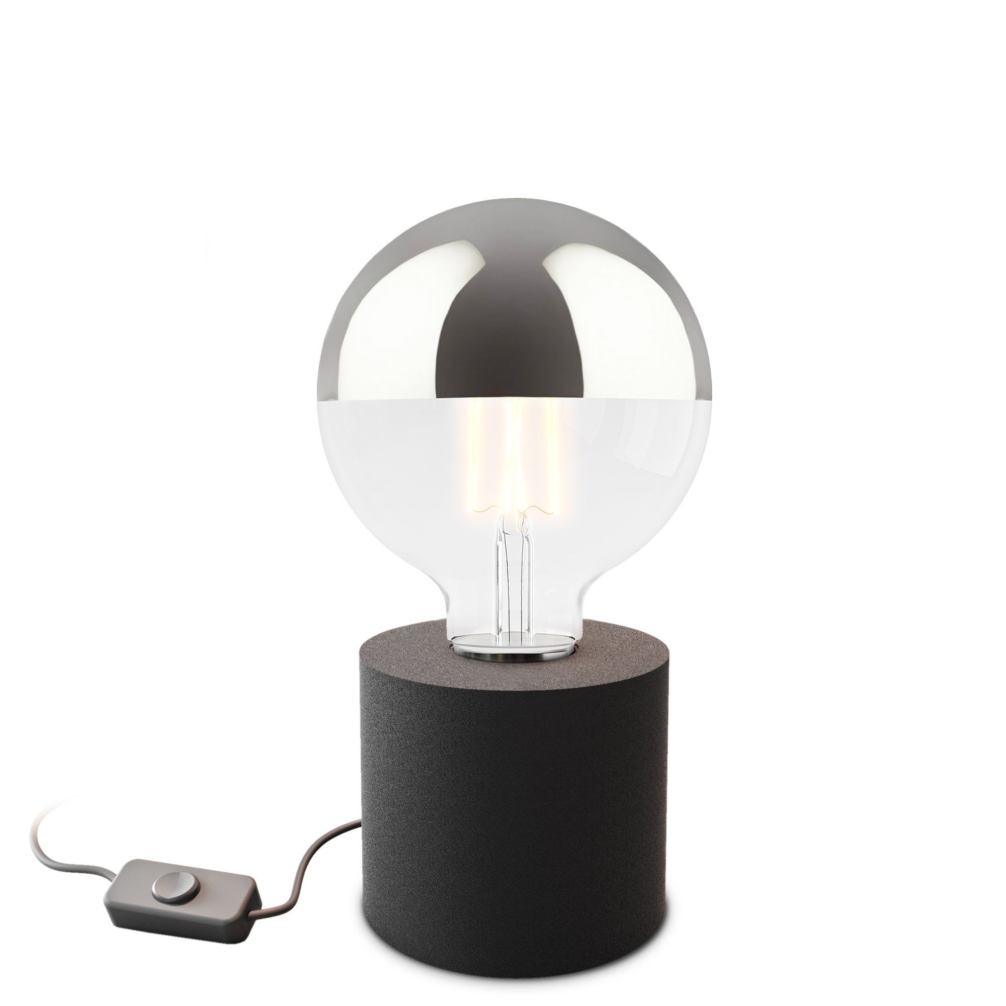 SSC-LUXon LED Spiegelleuchte NAMBI Design Tischleuchte schwarz mit Spiegelkopf LED E27 Globe, Warmweiß