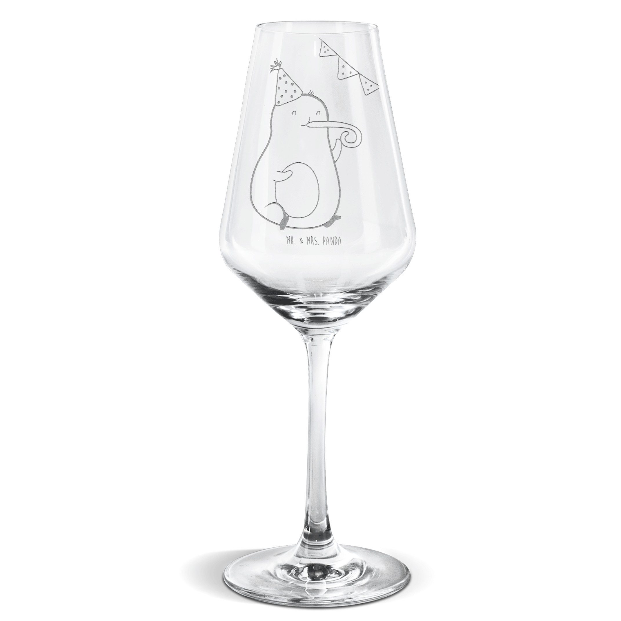 Mr. & Mrs. Panda Weißweinglas Avocado Geburtstag - Transparent - Geschenk, Weinglas mit Gravur, Spü, Premium Glas, Einzigartig graviert