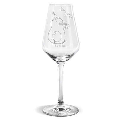 Mr. & Mrs. Panda Weißweinglas Avocado Birthday - Transparent - Geschenk, Weinglas mit Gravur, Gebur, Premium Glas, Einzigartig graviert