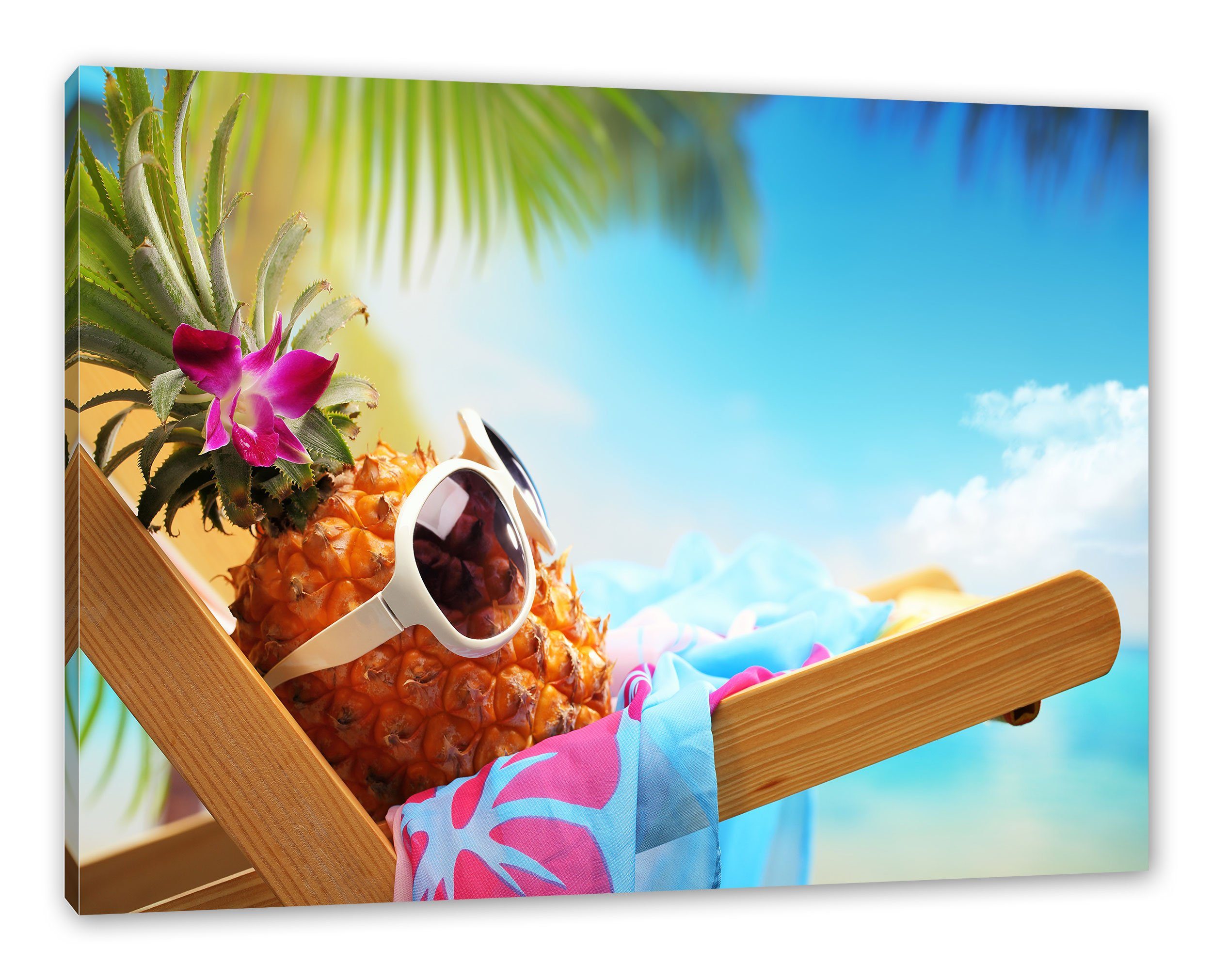 Pixxprint Leinwandbild Ananas macht Urlaub, Ananas macht Urlaub (1 St), Leinwandbild fertig bespannt, inkl. Zackenaufhänger