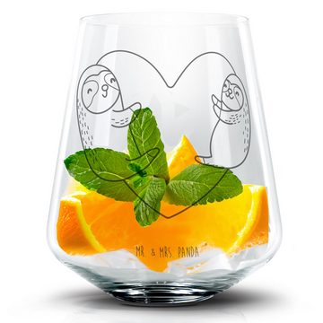 Mr. & Mrs. Panda Cocktailglas Faultiere Herz - Transparent - Geschenk, Geschenk für Partner, Ehefra, Premium Glas, Laser-Gravierte Motive