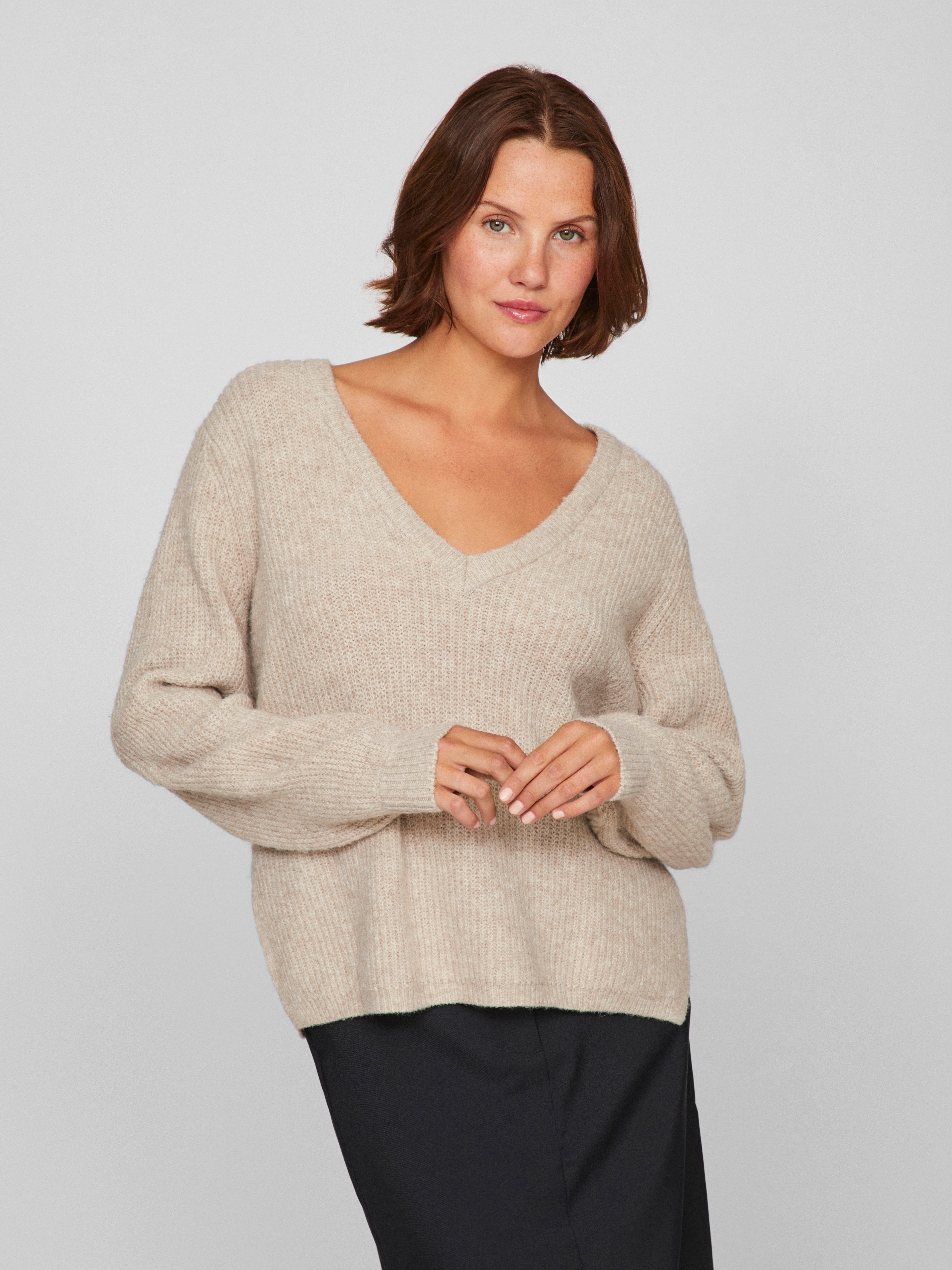 V-Ausschnitt-Pullover VIBELUNA V-NECK REV L/S KNIT TOP - NOOS