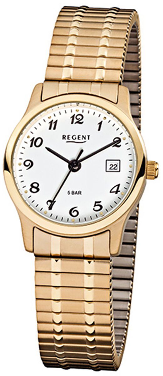 Regent Quarzuhr Regent Damen Herren-Armbanduhr gold Analog, Damen, Herren Armbanduhr rund, klein (ca. 27mm) Edelstahl, goldarmband