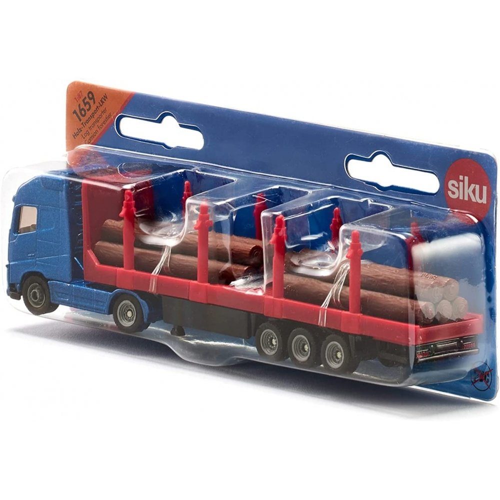 1659 Spielzeug-LKW - Siku blau/rot Holz-Transport-LKW -