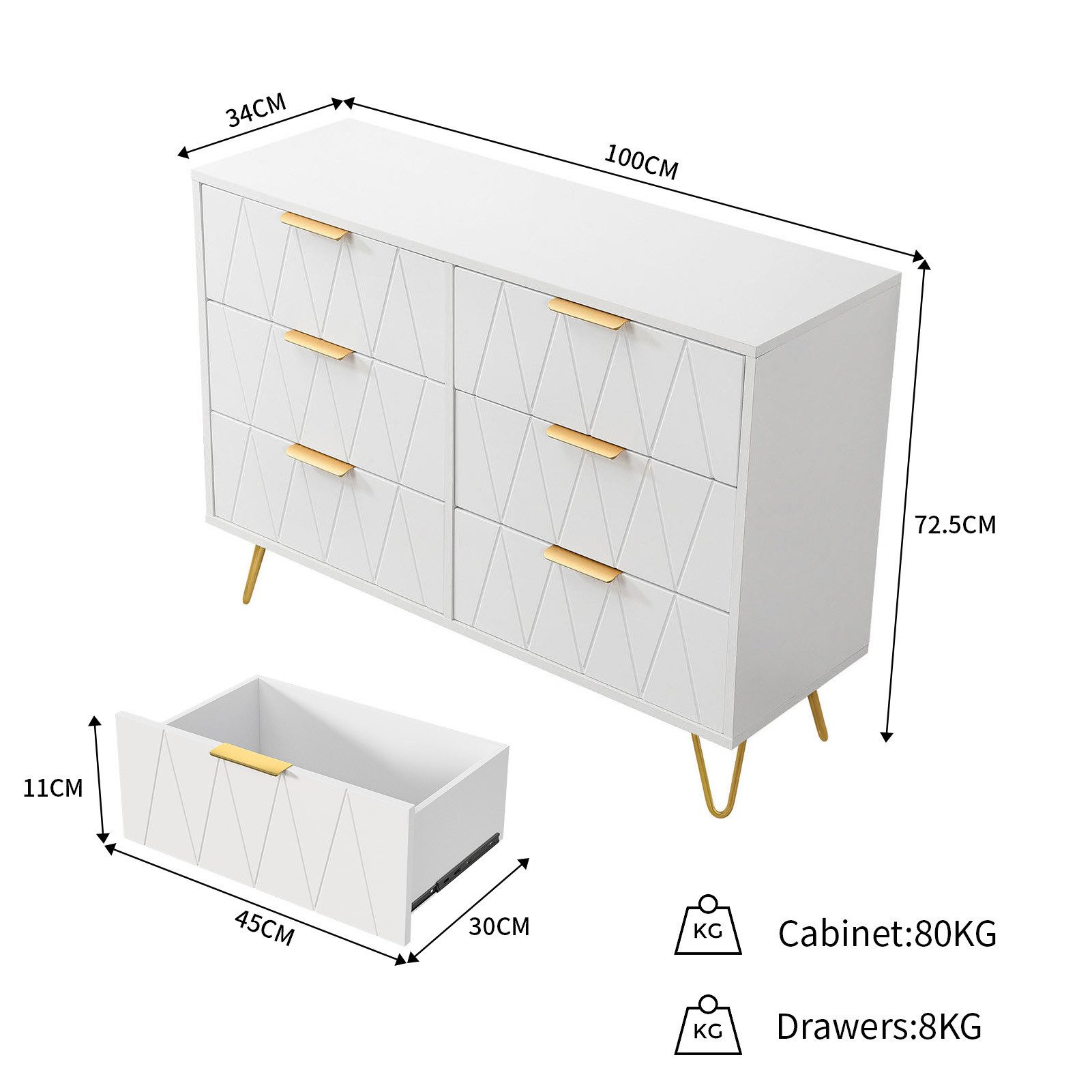Furnishings Home Sideboard Schrank Kredenz Rattan Küchenschrank (1 tlg), Moderne 100cm breite, MDF Schubladenfronten, vielseitig einsetzbar
