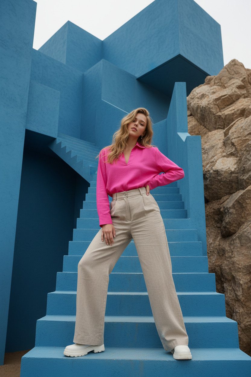 Zuckerwatte Langarmbluse A-Linie aus Baumwollstretch