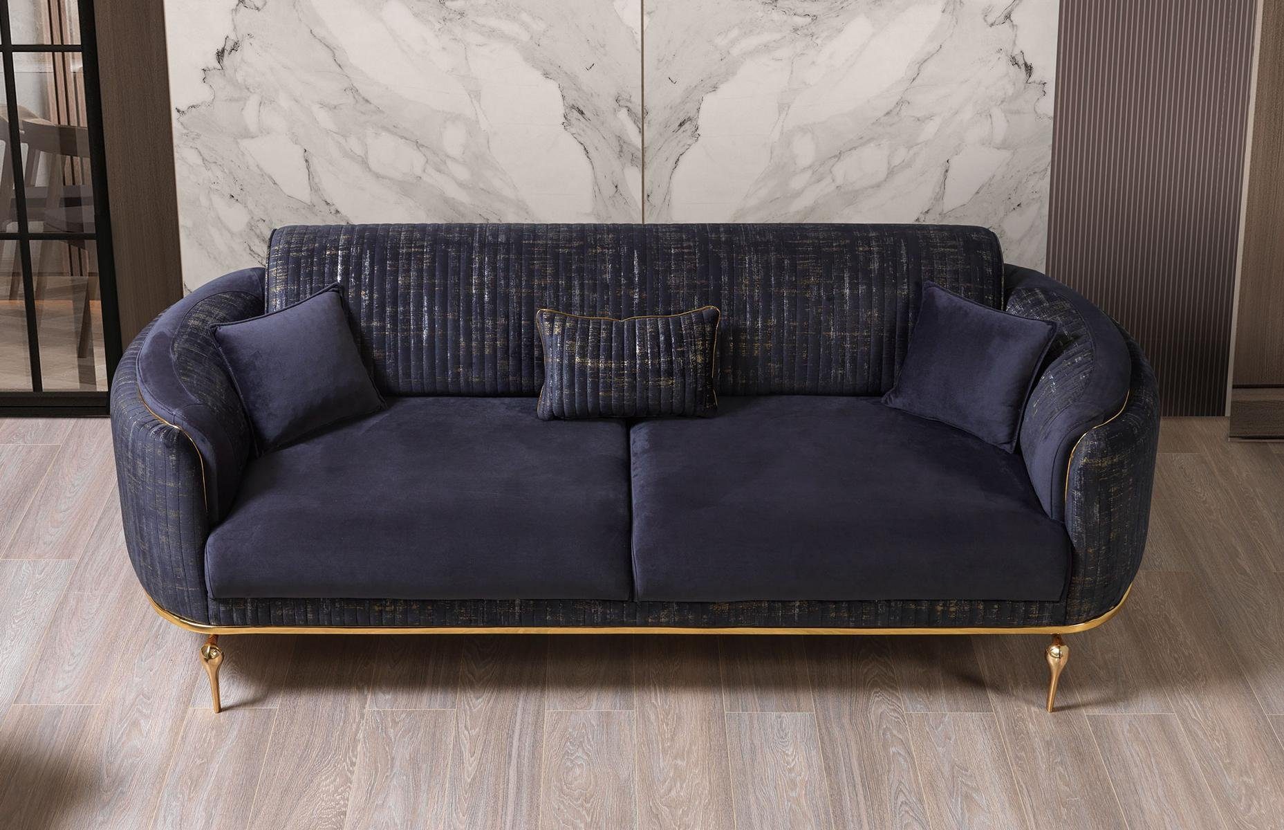 JVmoebel 3Sitzer Wohnzimmer Sofa 3 Sitzer Blau Möbel Luxus Couchen xxl