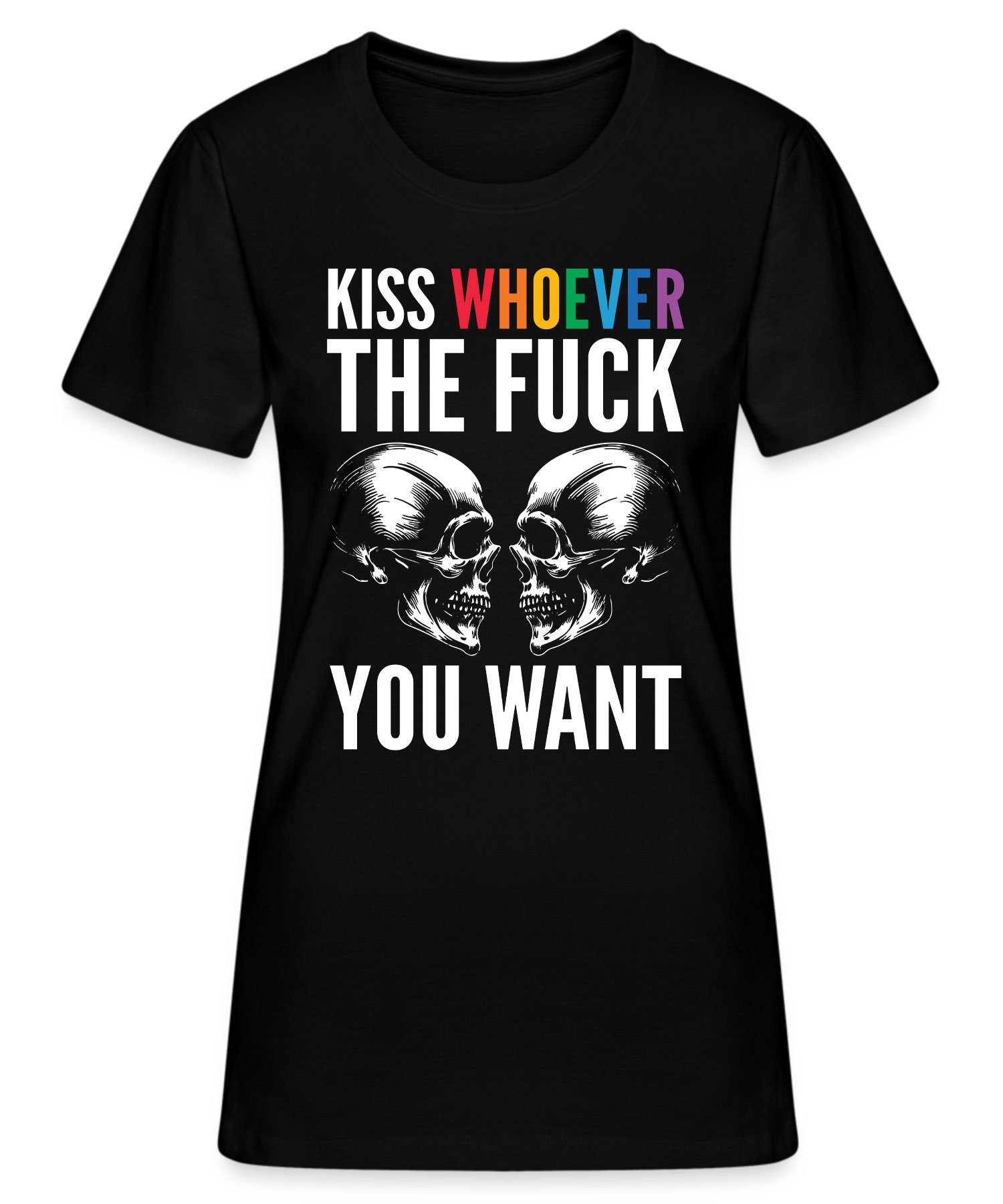 Quattro Formatee Kurzarmshirt Kiss Damen LGBT - Weihnachten Weihnachtsgeschenk T-Shi Totenkopf (1-tlg) X-mas