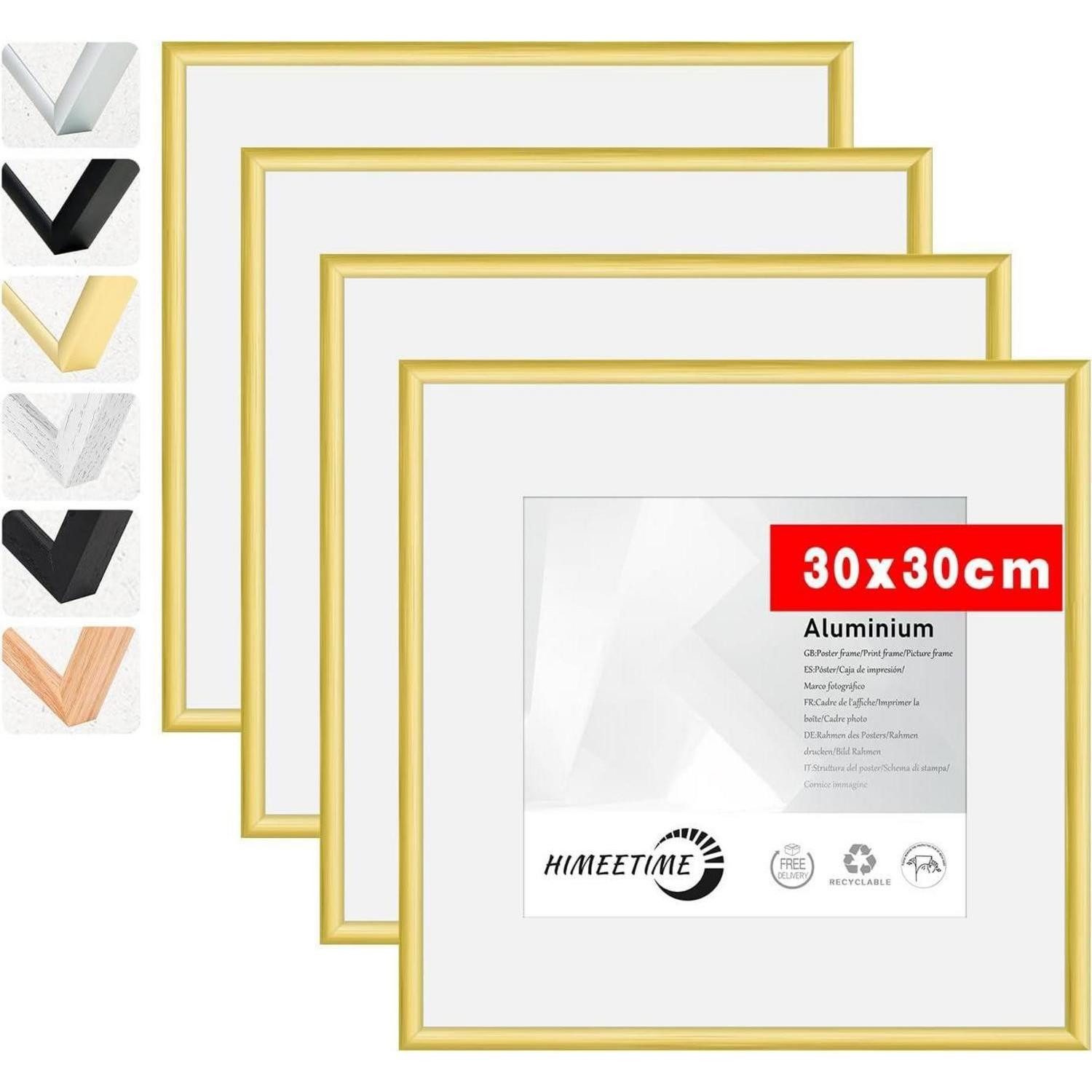 LuxusKollektion Bilderrahmen-Set Bilderrahmen Acrylglas Hochformat Querformat Alu Gold 30x30cm 4x