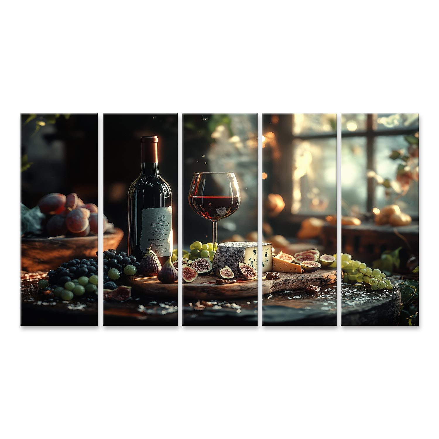 islandburner Leinwandbild Stimmungsvolles Weindinner mit Käse und Früchten