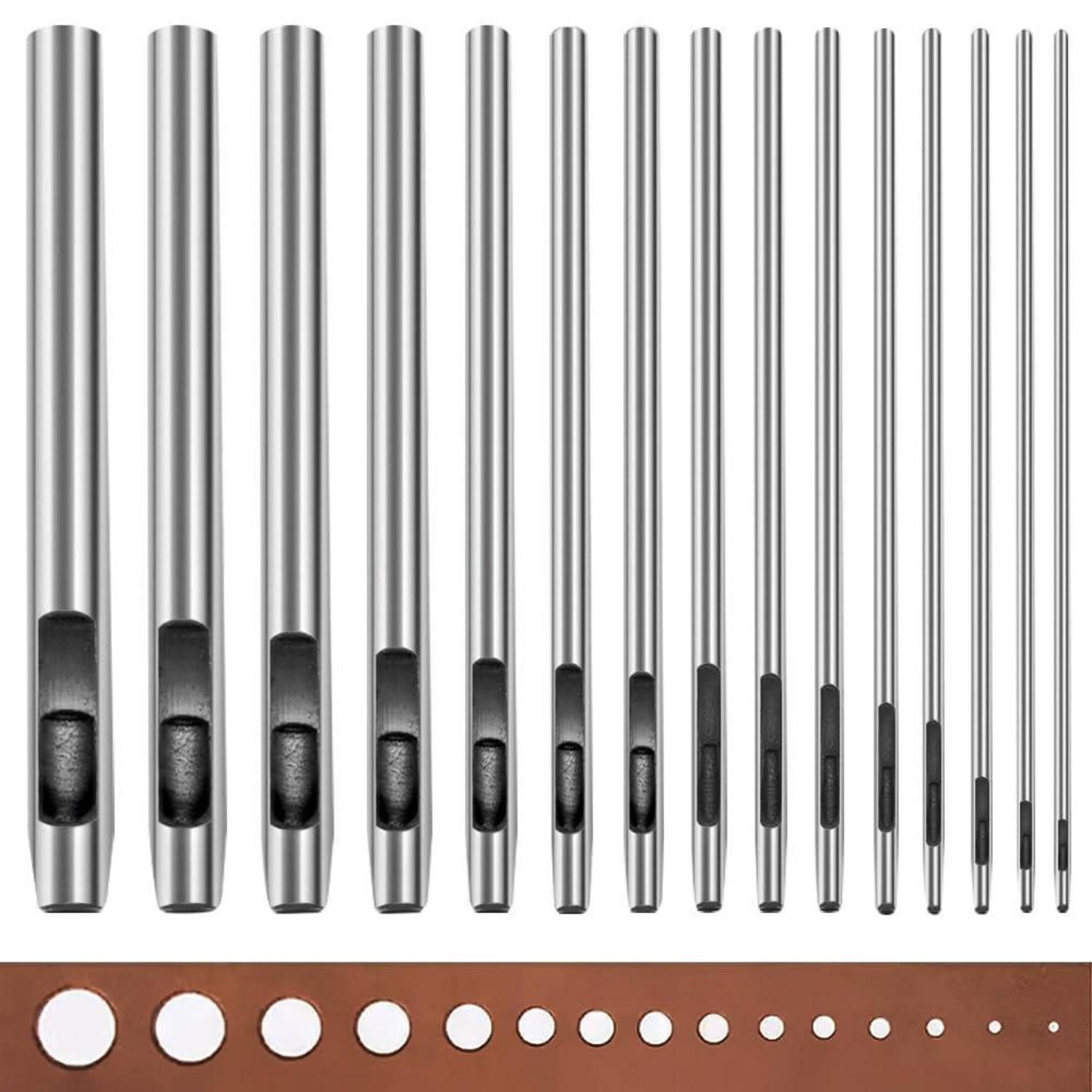 LuxusKollektion Lochzange Locheisen Set 15tlg 0,5-6mm Stahl Hohl Punch