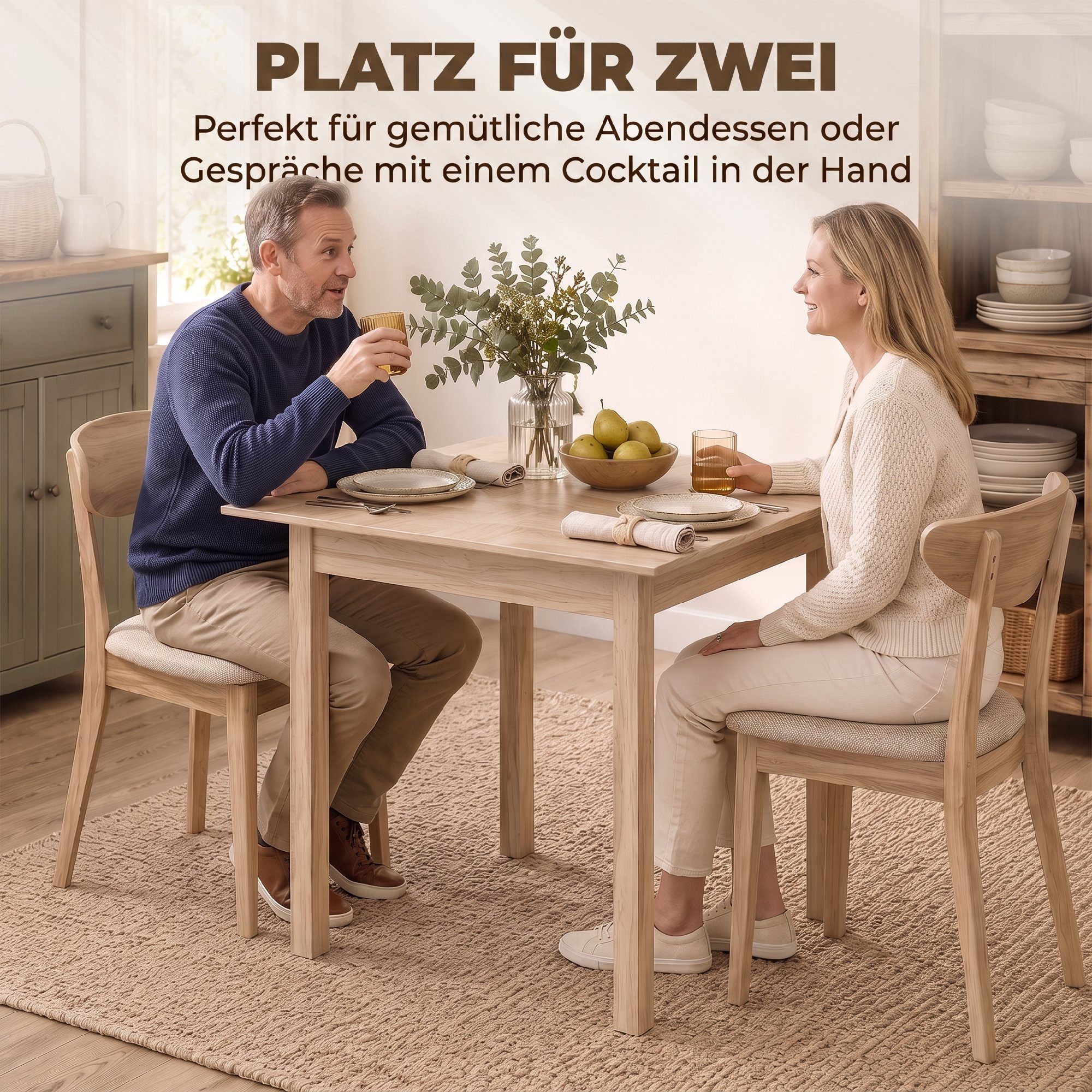 HOMCOM Esstisch Küchentisch Esszimmertsich aus Massivholz (Set, 1-St., 1 Tisch), Quadratischer Esstisch für 2 Personen – Bild 4 von 5