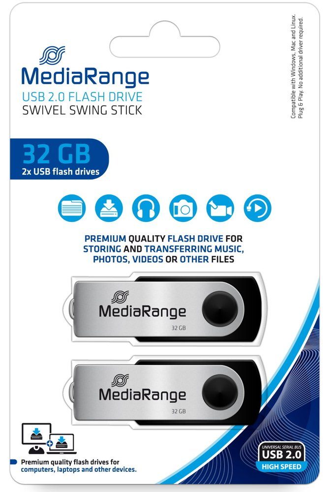 Mediarange Mediarange USB Stick 32GB Speicherstick Swivel Swing silber 2er Pack USB-Stick