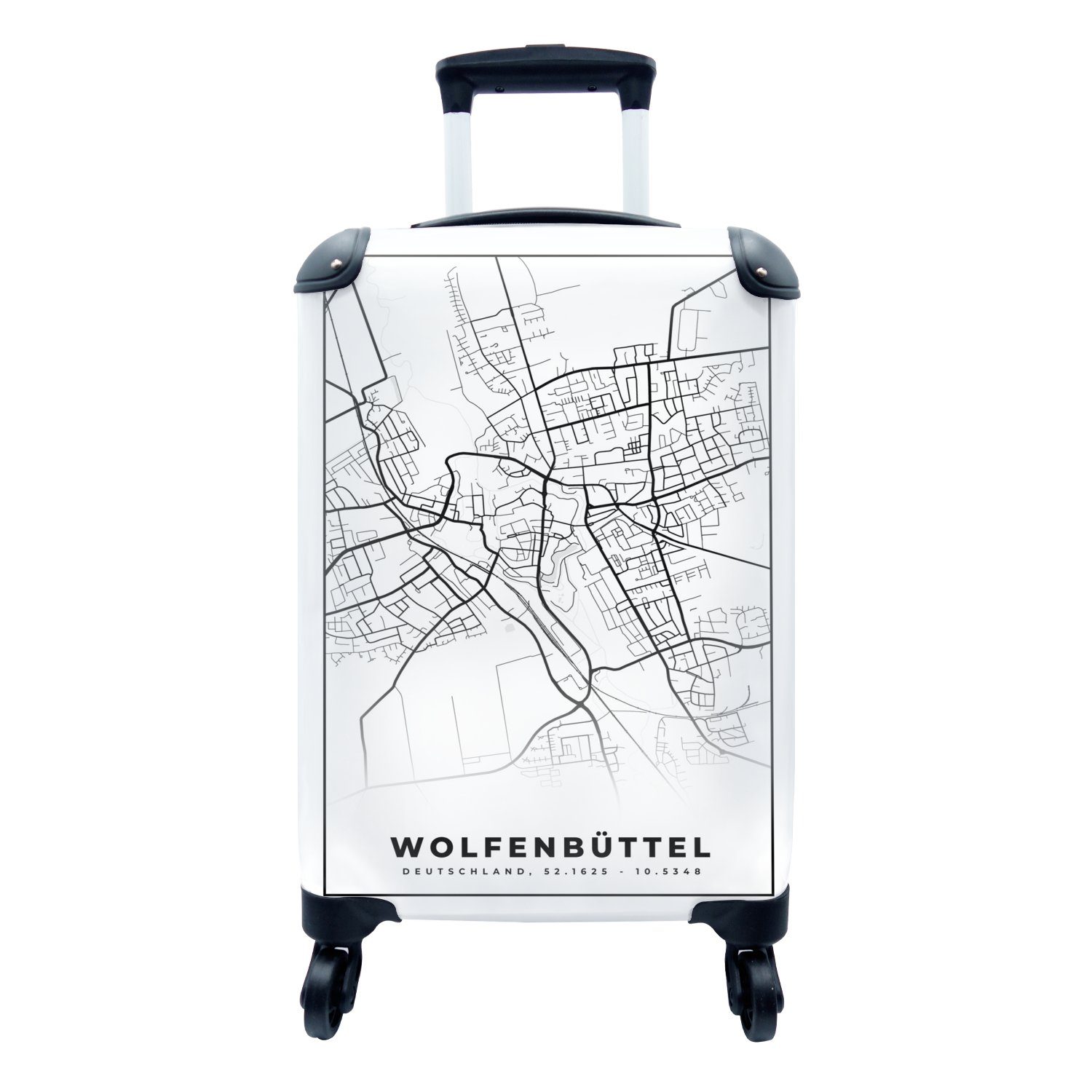 MuchoWow Handgepäckkoffer Karte - Stadtplan - Wolfenbüttel, 4 Rollen, Reisetasche mit rollen, Handgepäck für Ferien, Trolley, Reisekoffer