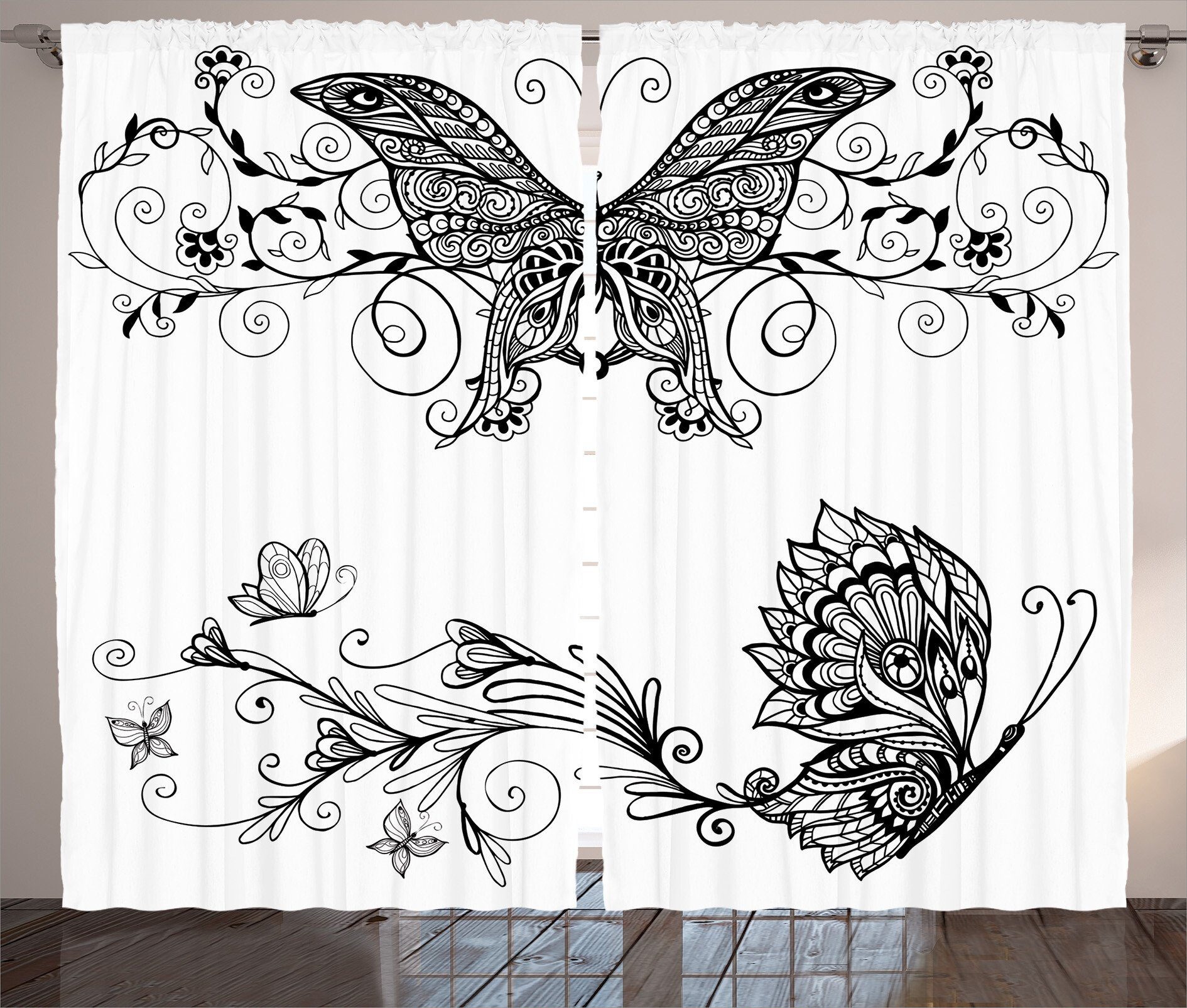 Vorhang Abakuhaus, mit und Gardine Schlafzimmer Schlaufen Mandala Haken, Kräuselband Schmetterlingsblument