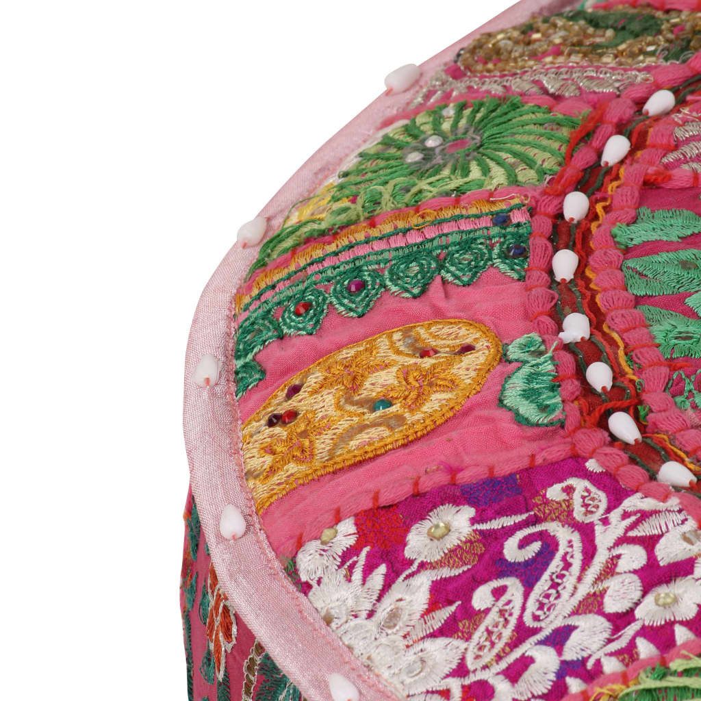 vidaXL Polsterhocker Patchwork Sitzpouf Rund Baumwolle Handgefertigt 40x20 cm Rosa (1 St)