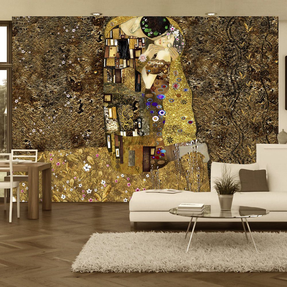 KUNSTLOFT Vliestapete Klimt inspiration - Golden Kiss 1x0.7 m, halb-matt, lichtbeständige Design Tapete | Vliestapeten