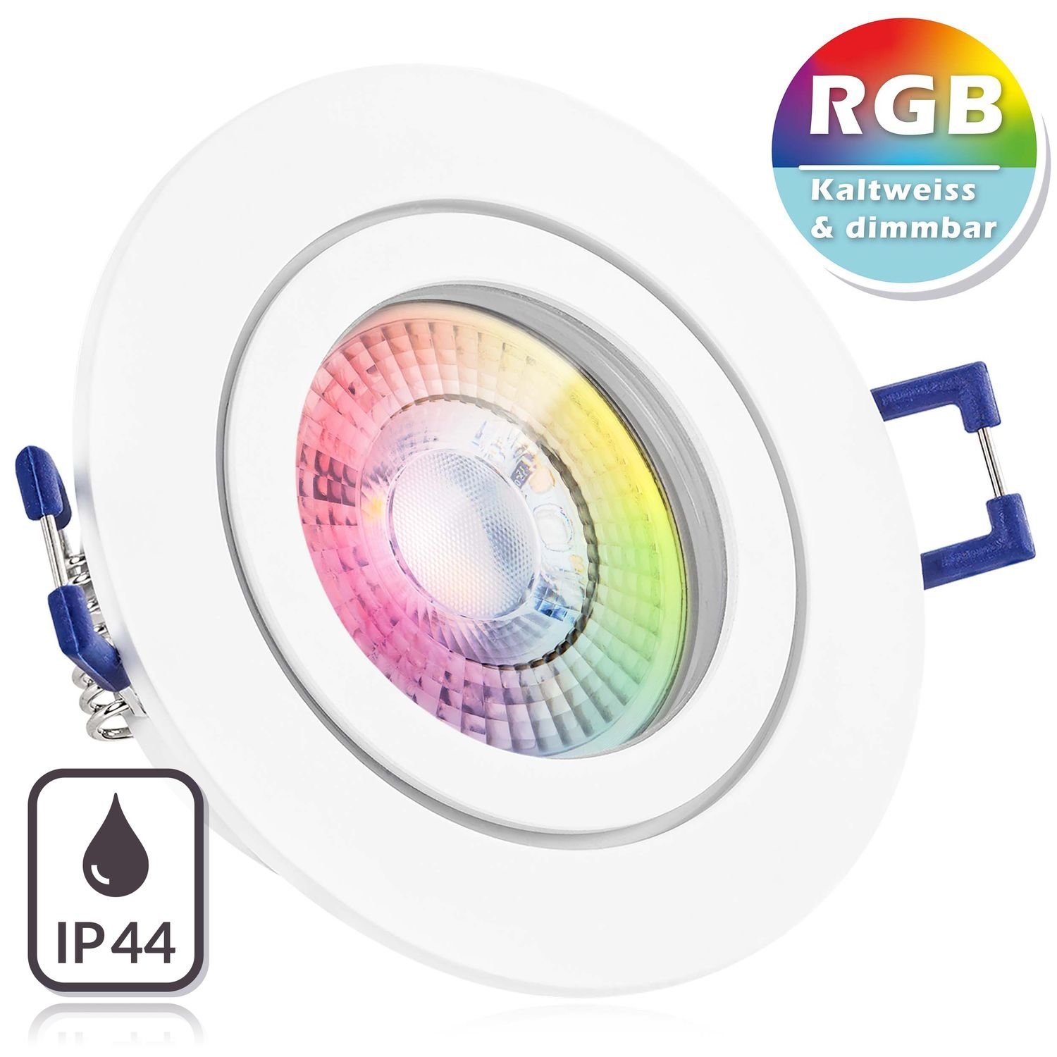 LEDANDO LED Einbaustrahler IP44 RGB LED Einbaustrahler Set extra flach in weiß matt mit 3W LED vo