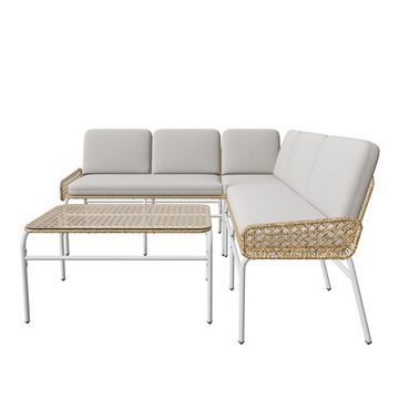 REDOM Gartenlounge-Set 5-Sitzer Gartenmöbel Polyratta, (2-Sitzer Sofa + 3-Sitzer Sofa +Tisch), Gartenmöbel Set Landhaus,Balkonset Rope Lounge