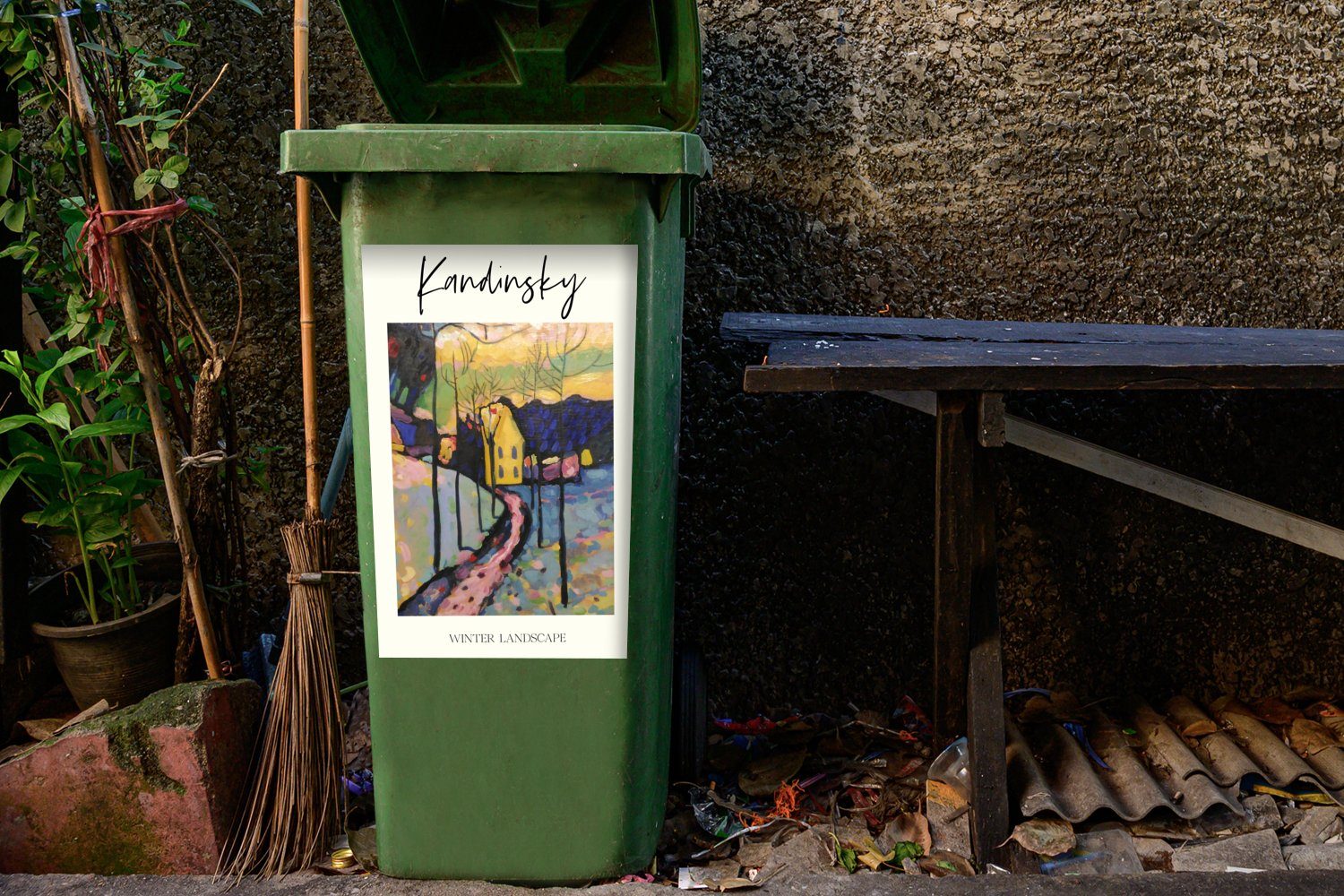 MuchoWow Wandsticker Kunst Kandinsky Mülltonne, Mülleimer-aufkleber, Abfalbehälter - St), Winterlandschaft Sticker, (1 - Container