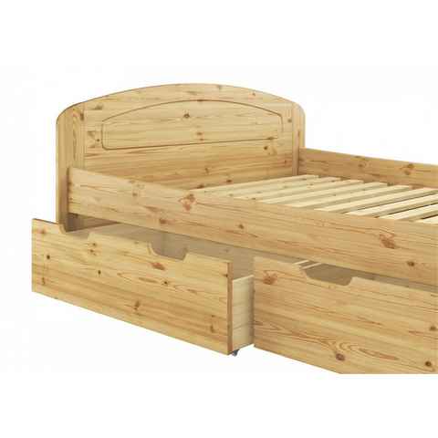 ERST-HOLZ Bett Doppelbett 180x200 Kiefer mit 3 Bettkasten Kiefer + Rollrost, Kieferfarblos lackiert