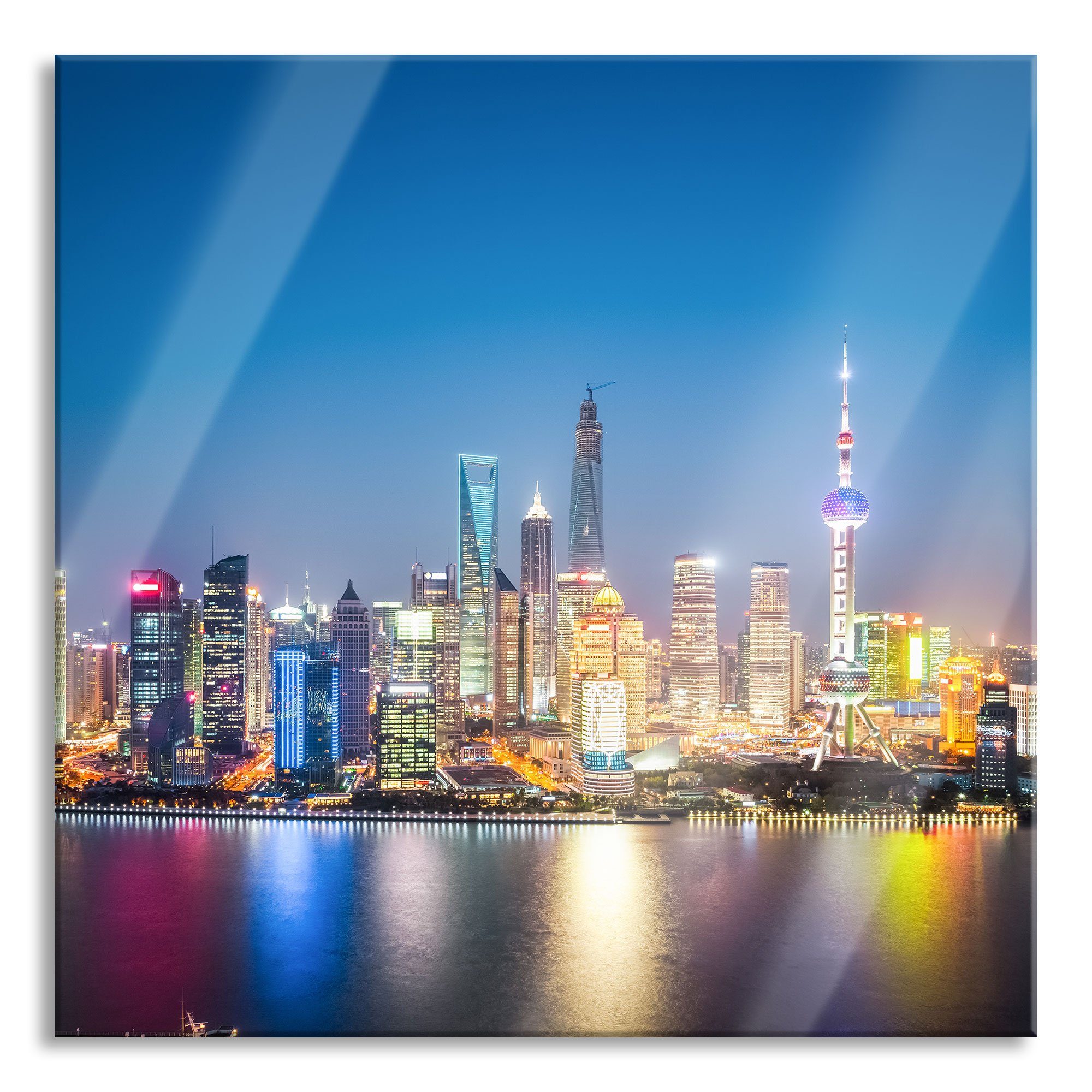Pixxprint Glasbild Shanghai Skyline, Shanghai Skyline (1 St), Glasbild aus Echtglas, inkl. Aufhängungen und Abstandshalter