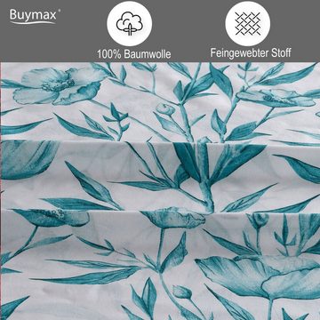 Bettwäsche, Buymax, Renforce: 100% Baumwolle, 2 teilig, 135x200 cm, Bettbezug-Set, mit Reißverschluss, Blumen, Grün, Petrol