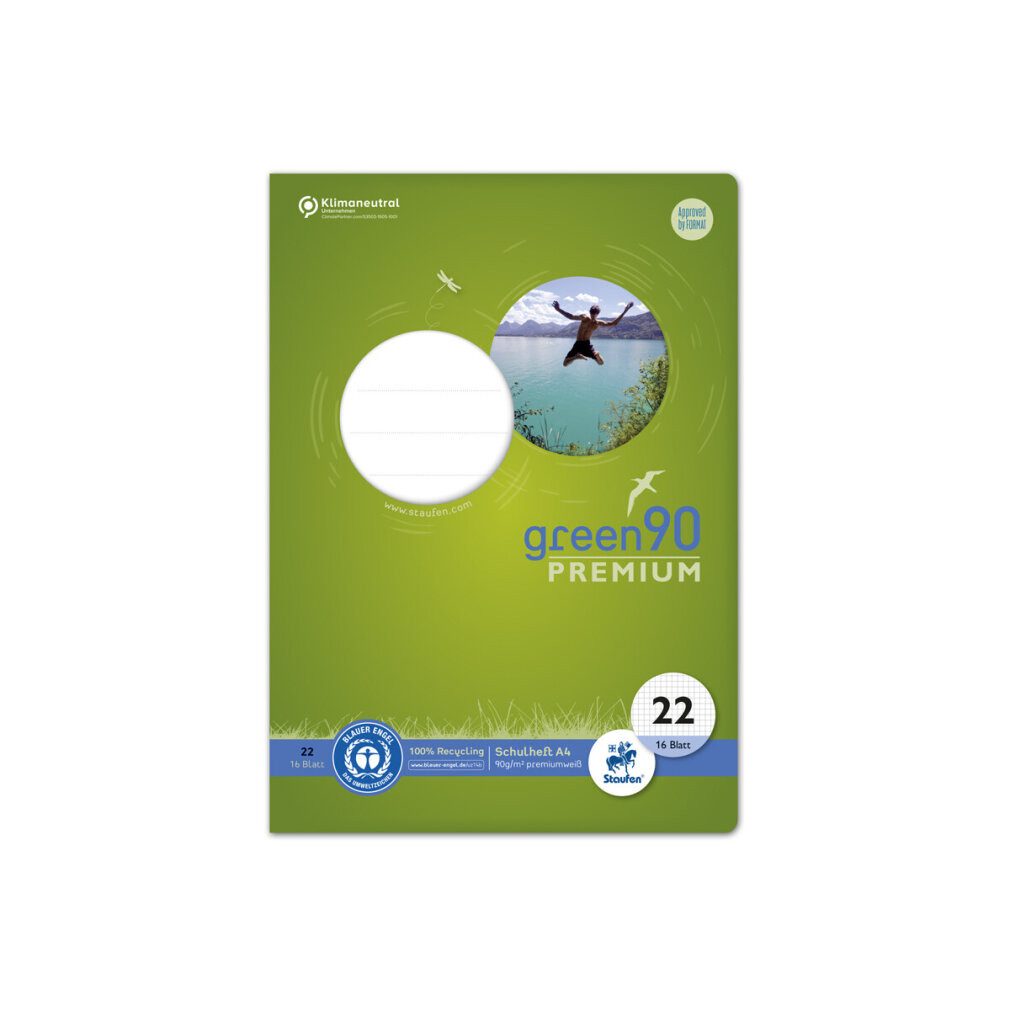 Staufen Schulheft ® Schulheft green Lineatur 22 kariert DIN A4 ohne Rand, 16 Blatt