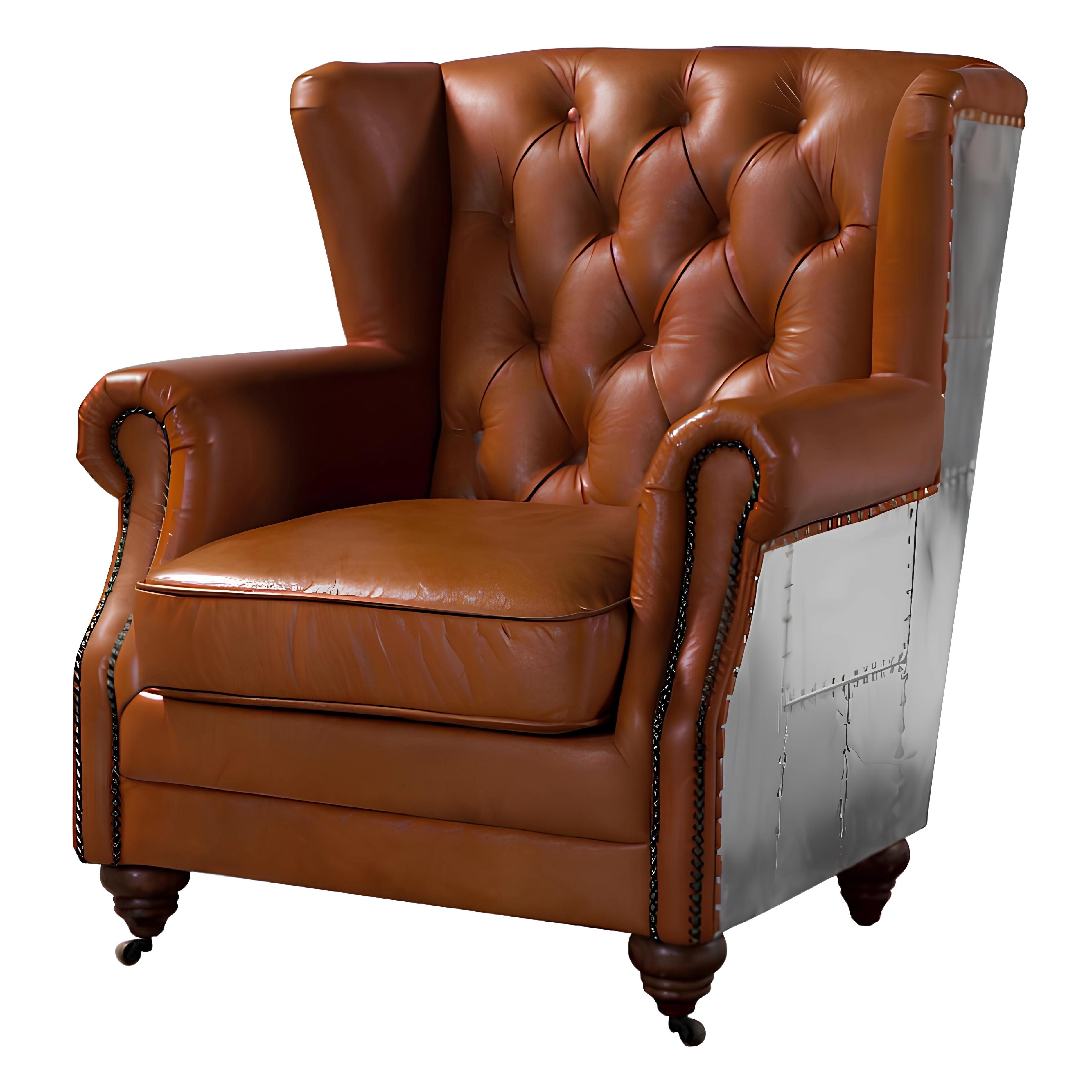 Xlmoebel Ohrensessel Echtleder Ohrensessel Vintage Cigar in rustikaler Eleganz (Ohrensessel), Hergestellt in Europa