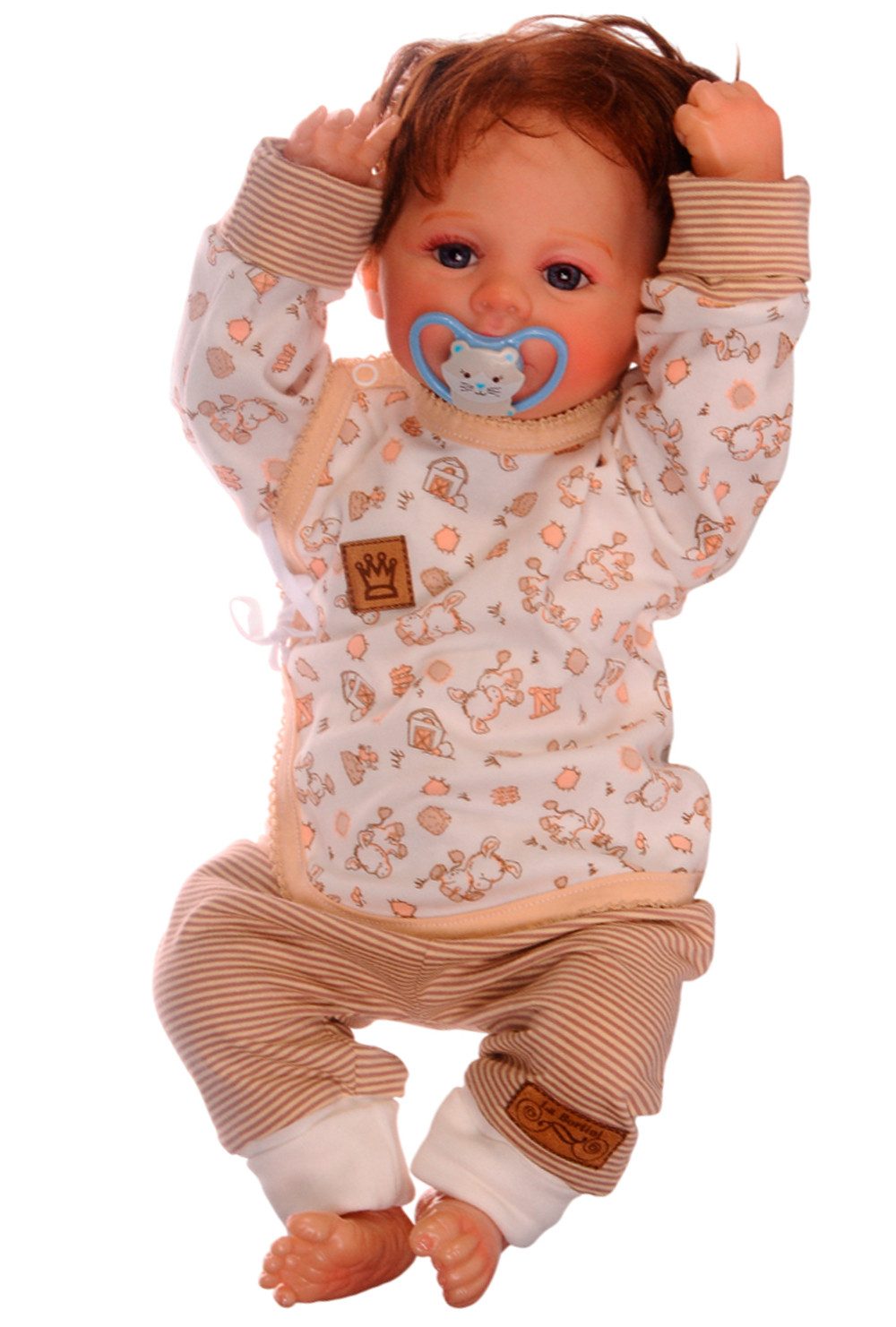 Langarmshirt & Hose Baby Anzug Hose Wickelshirt in beige neutral für Neugeborene