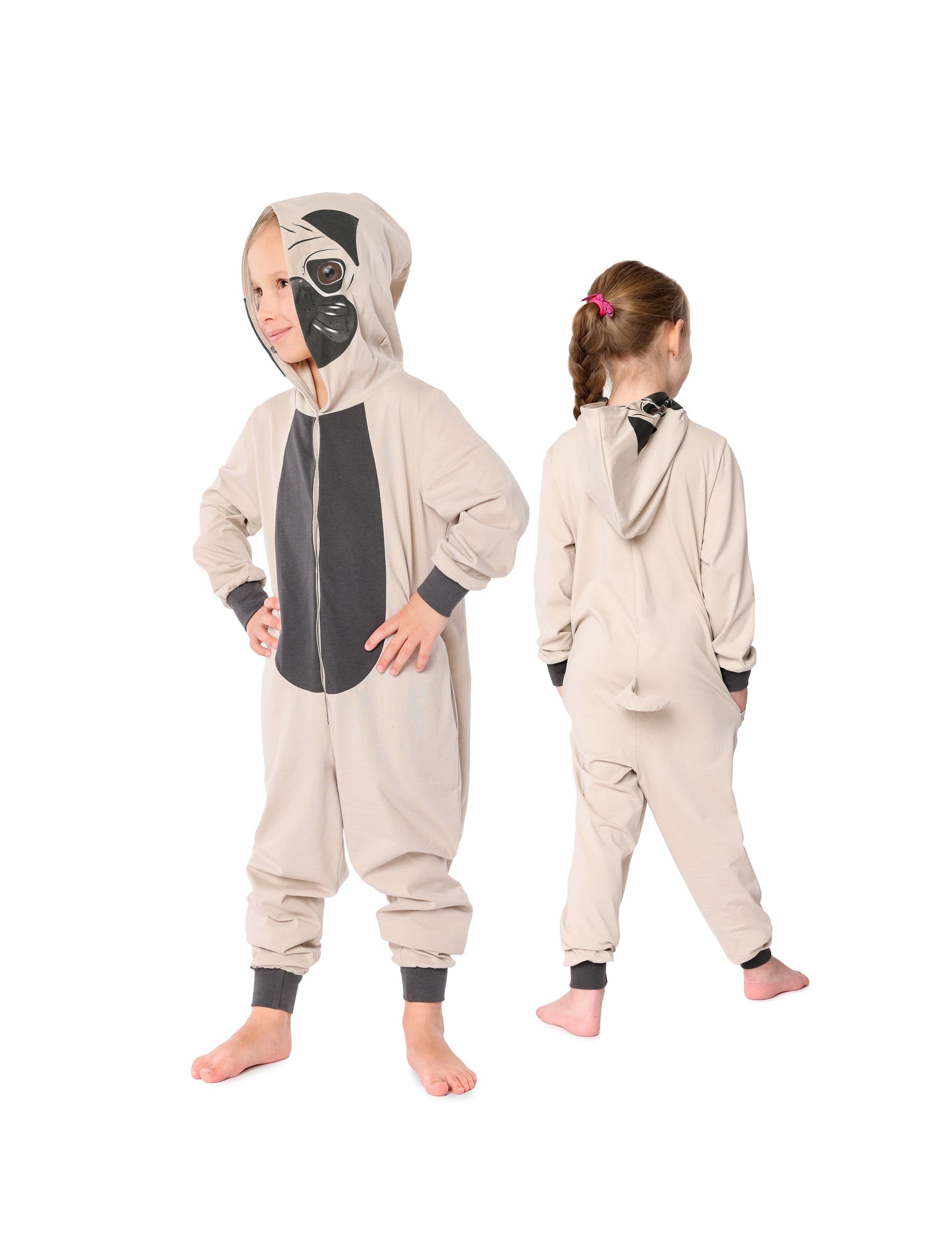 Schlafanzug ohne Verkleidung Baumwolle Ladeheid LA40-232 Schlafoverall aus Tiermotiv Kinder Mops Beige