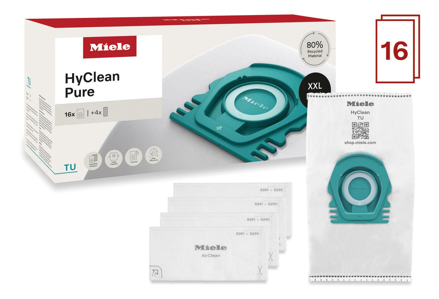 Miele Staubsaugerbeutel XXL-Pack Staubsaugerbeutel HyClean Pure TU, passend für Miele, 20 St., Miele Original Zubehör