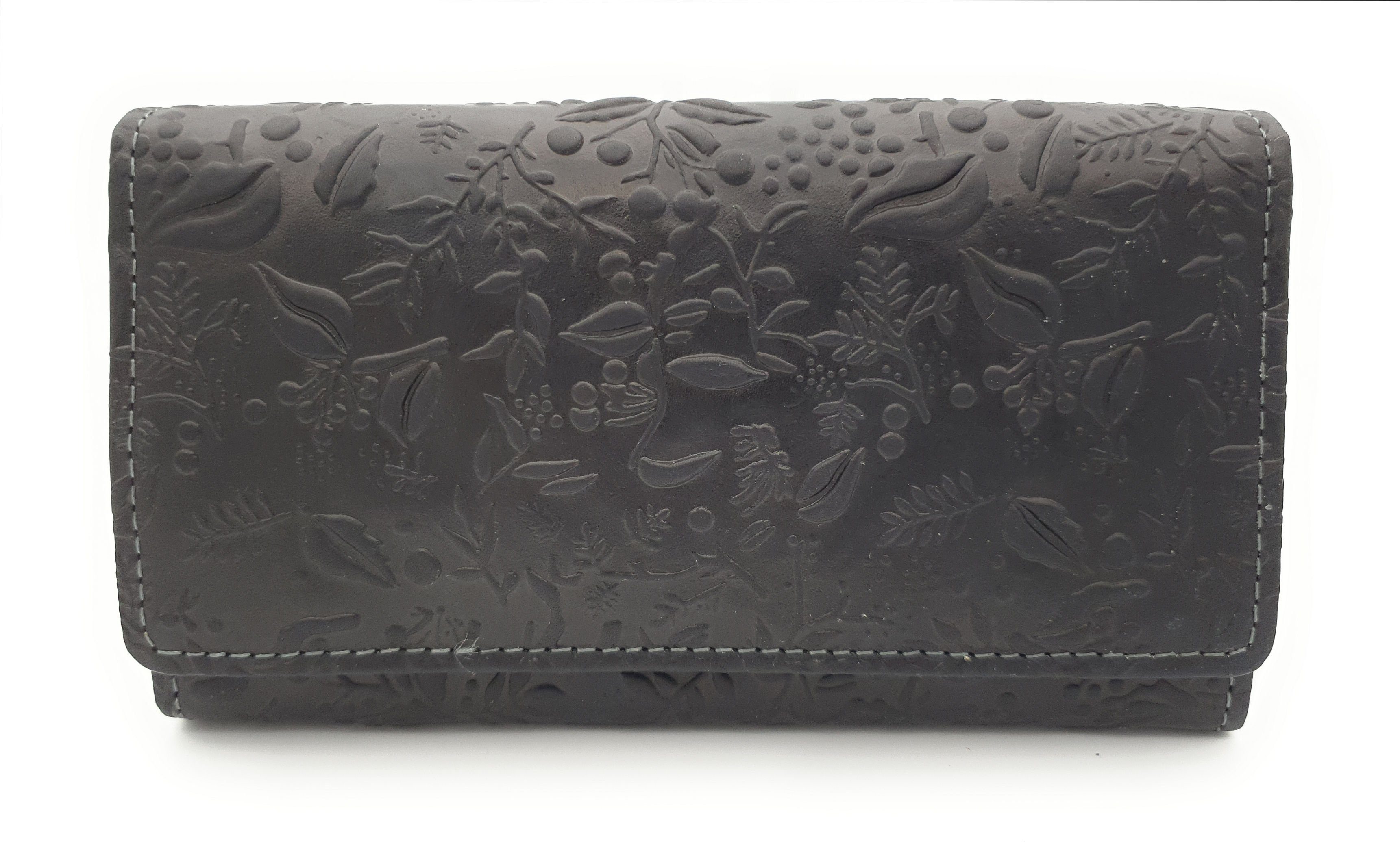 Hill Burry Geldbörse echt Leder Damen Portemonnaie, florale Prägung, mit RFID Schutz