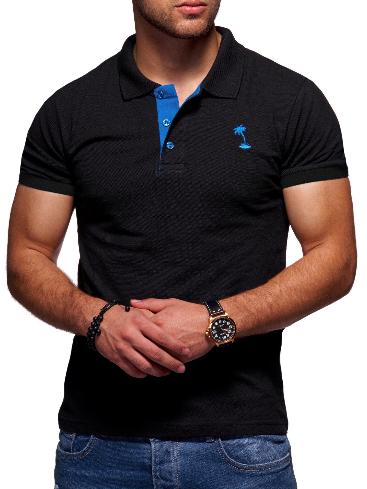 Style-Division Poloshirt SDTOPEKA Basic Polo-Hemd Schwarz-Blau