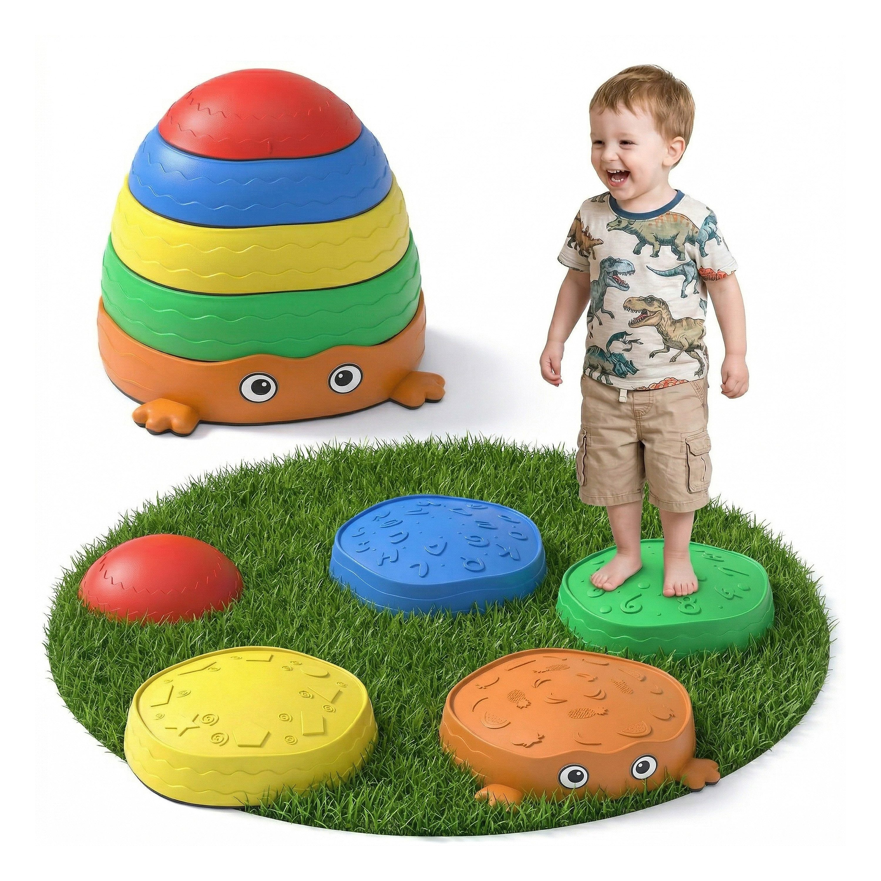 NEOLYMP Stapelspielzeug Kids Balanciersteine für Kinder 5er Set TÜV zertifizierte Stapelsteine, rutschfeste Trittsteine, Motorik Spielzeug für Balance & Koordination