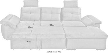 ED EXCITING DESIGN Ecksofa Alija L-Form, frei im Raum stellbar, Schlaffunktion, Kopfstützen, Armteilverstellung