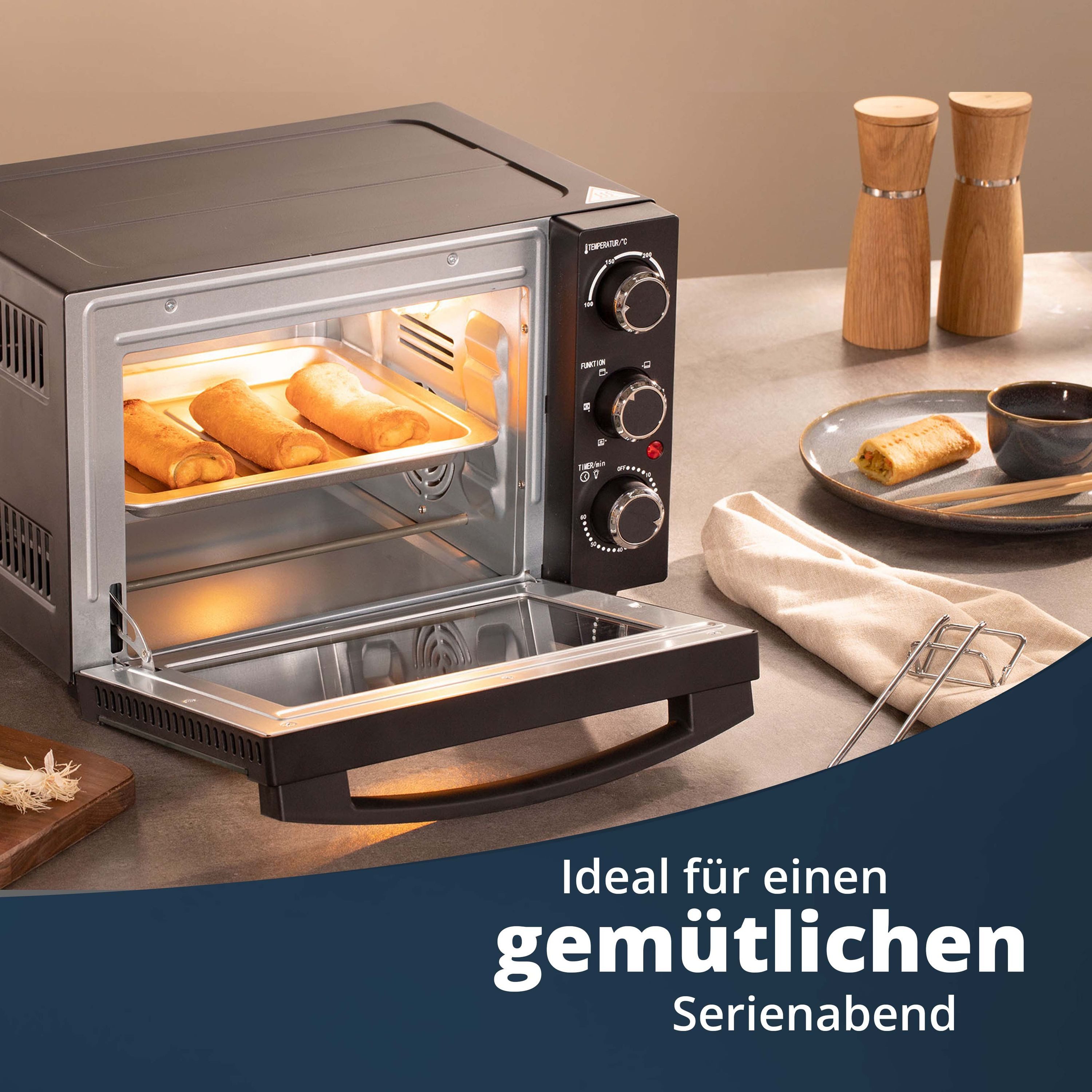 KHG Minibackofen Minibackofen MBO-15S in schwarz mit Umluft, Ober-/Unterhitze, Umluft, Ober-/Unterhitze, Brotbackofen, inkl. 6 Funktionsstufen