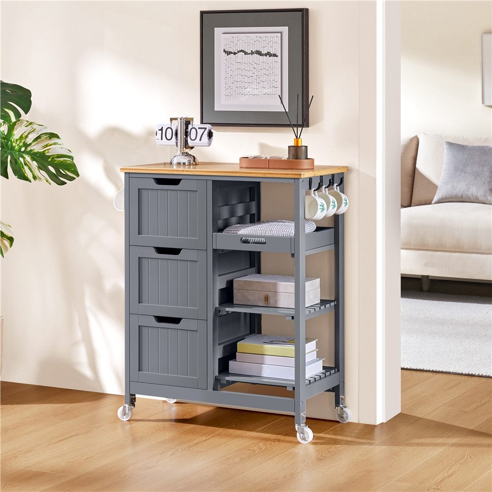 Yaheetech Küchenwagen Servierwagen mit 3 Schubladen & 3 Ablagefächer, Rollw günstig online kaufen