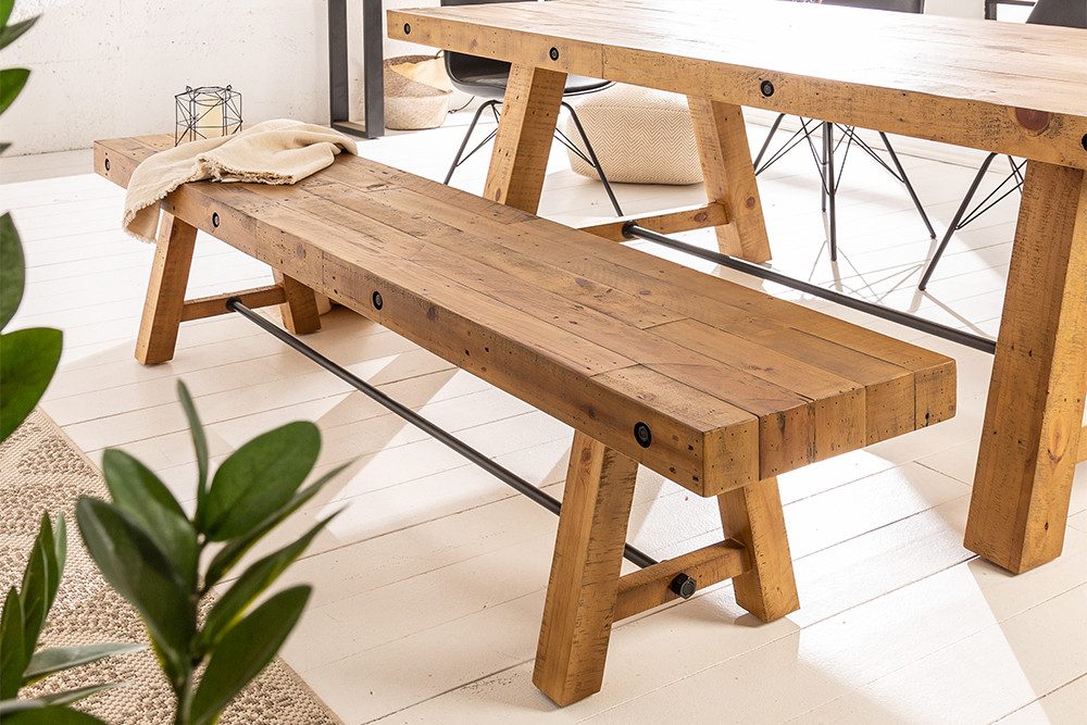 riess-ambiente Sitzbank FINCA 165cm vintage braun - Pinien-Massivholz, recycelt, lackiert, Kantige Holzbank - ideal für Wohn- und Esszimmer, Küche oder Loft