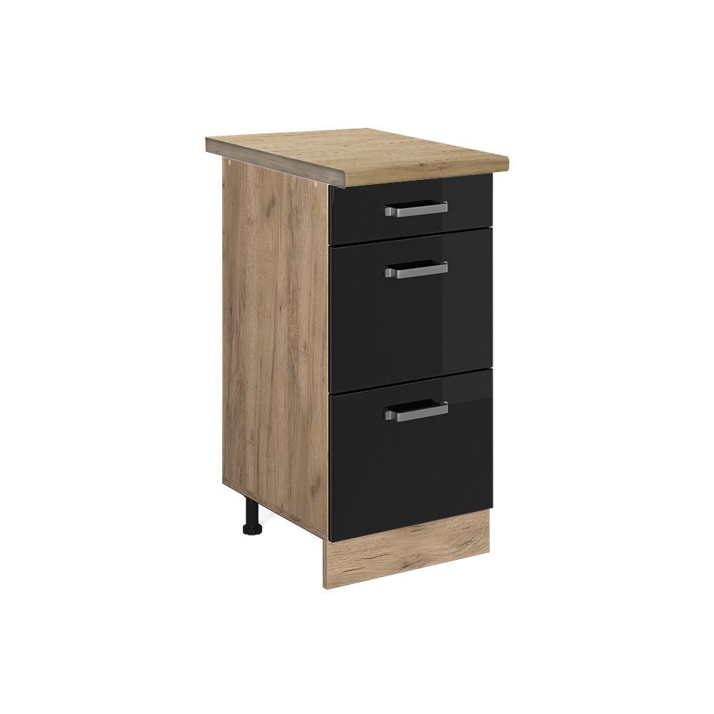 Vicco Unterschrank R-Line, Schwarz Hochglanz/Goldkraft Eiche, günstig online kaufen