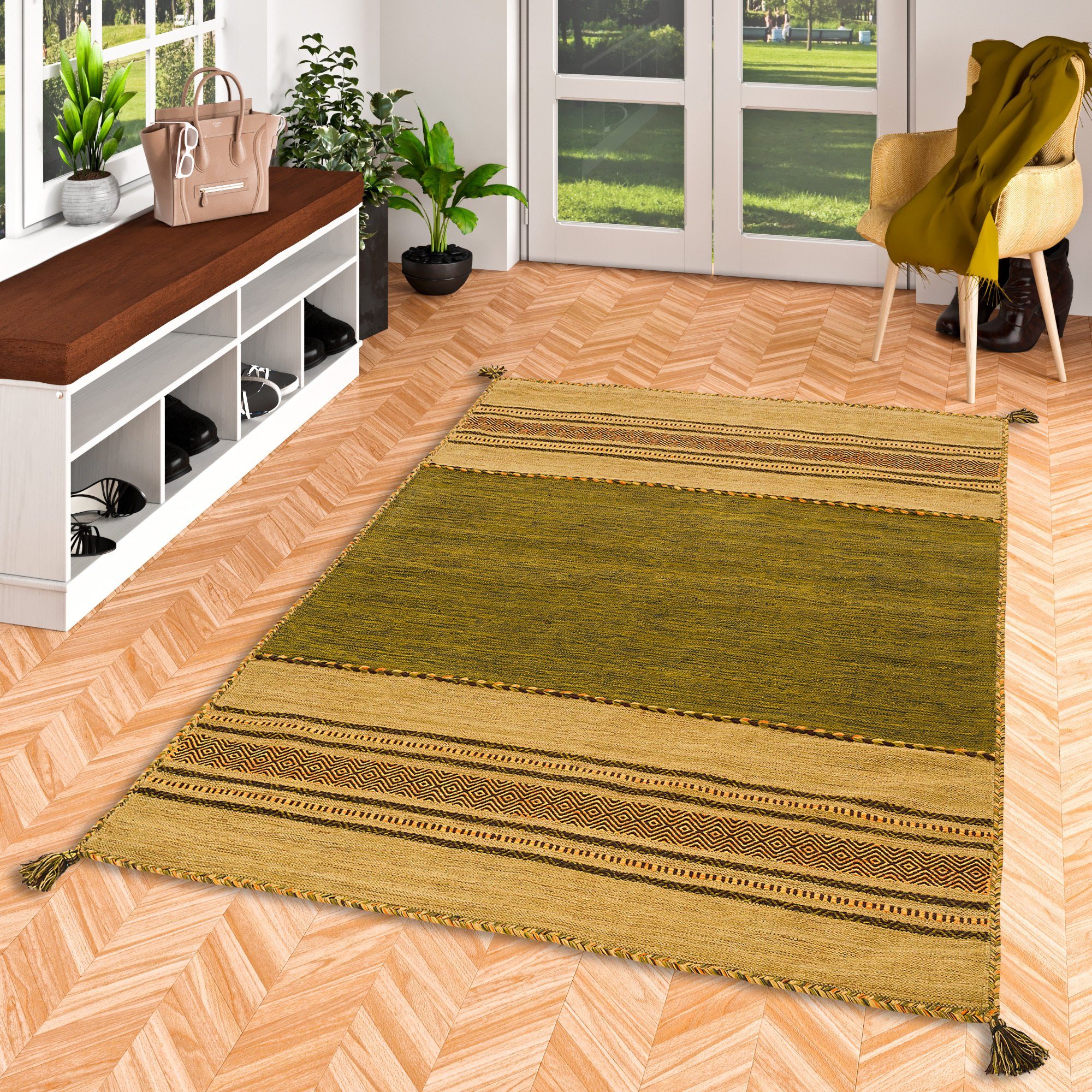 Pergamon Wollteppich Natur Teppich Kelim Navarro, günstig online kaufen