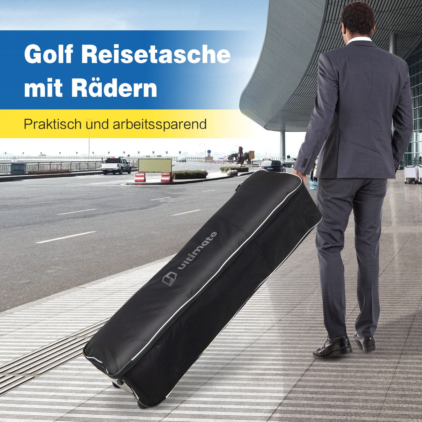 COSTWAY Golfballtasche, Golfbag mit Rädern, 38 x 25 x 125 cm