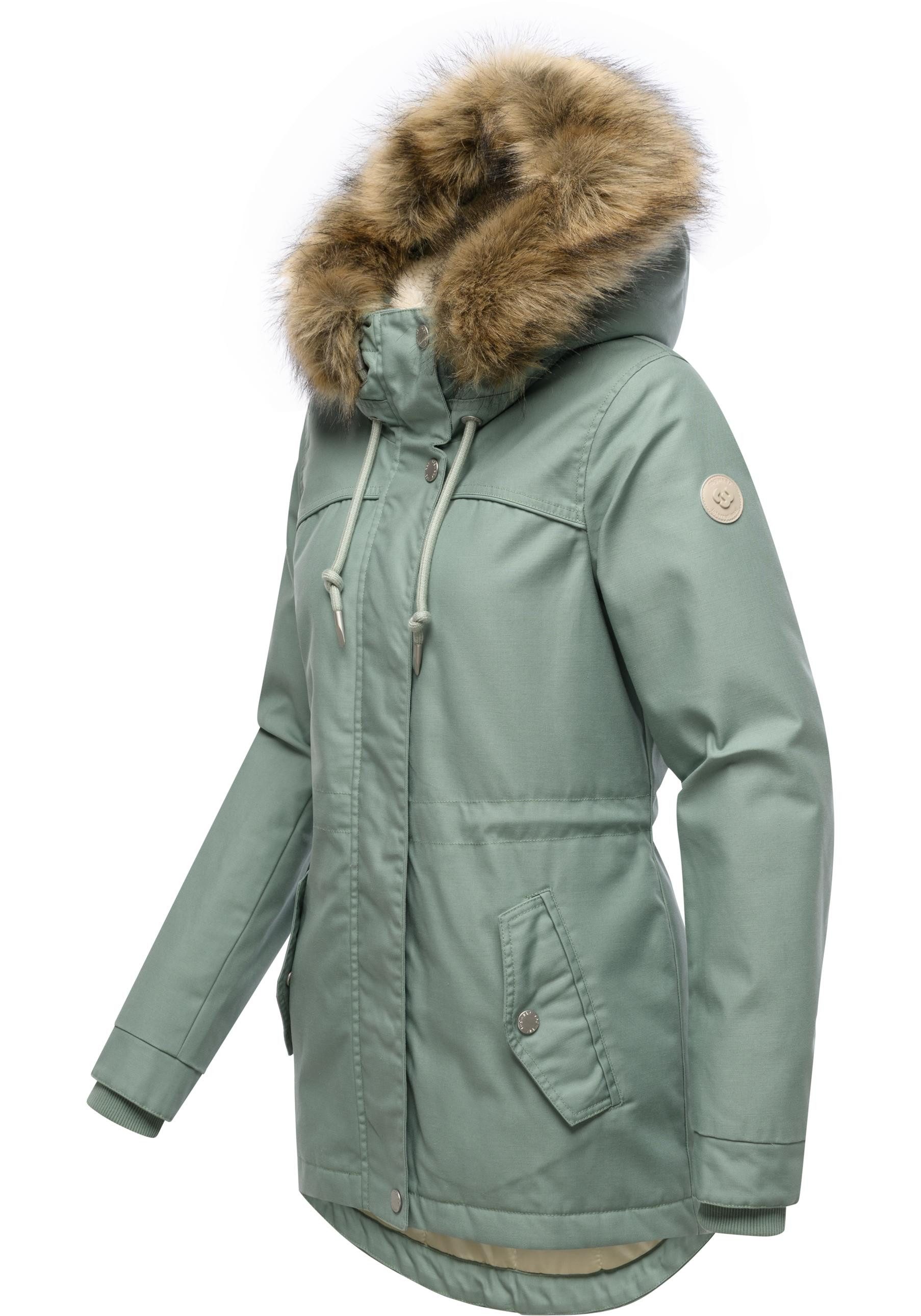 Ragwear Winterjacke Tawny Short YOUMODO Warme Jacke mit großer Kapuze und Kunstfellkragen